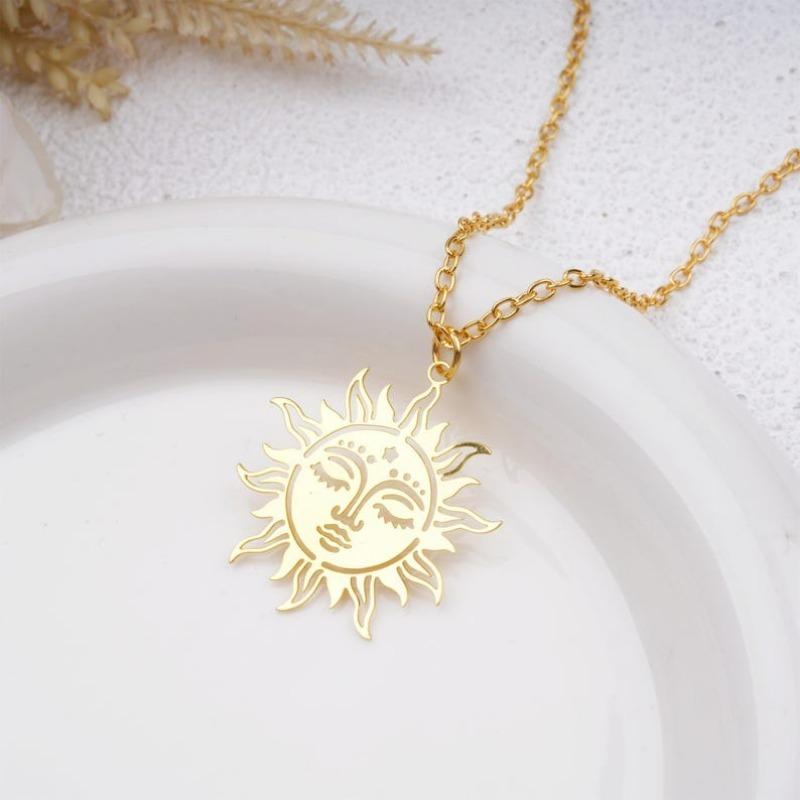 Gold Sun Goddess Pendant Earrings&Necklaces, Bohemian Style Jewelry Set, Gothic Gold Sun Jewelry Pendant Necklace, Birthday/Valentine's Day Gifts