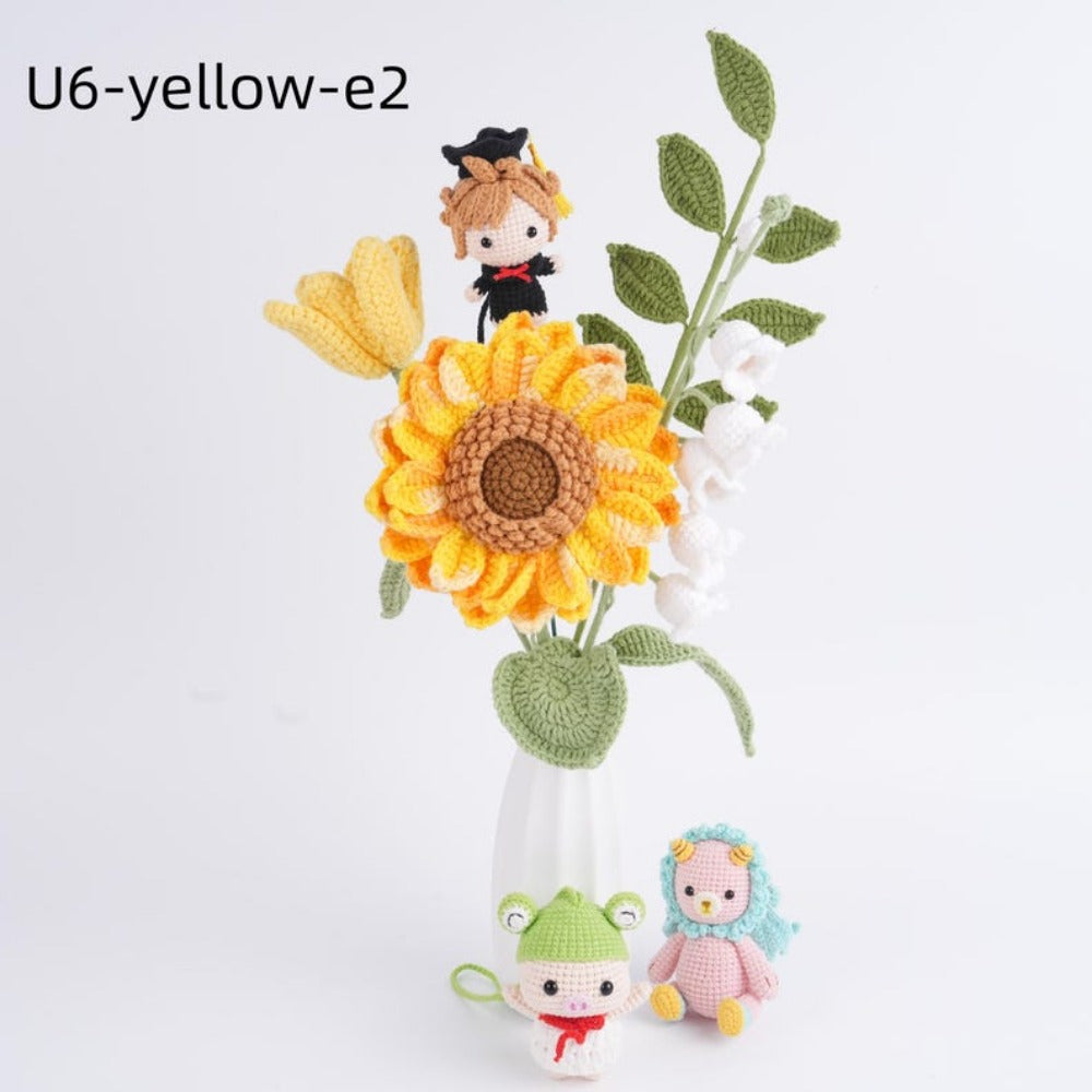 Unique Handmade Knitted Sunflower Tulip Bouquet,Everlasting Flowers for Decor