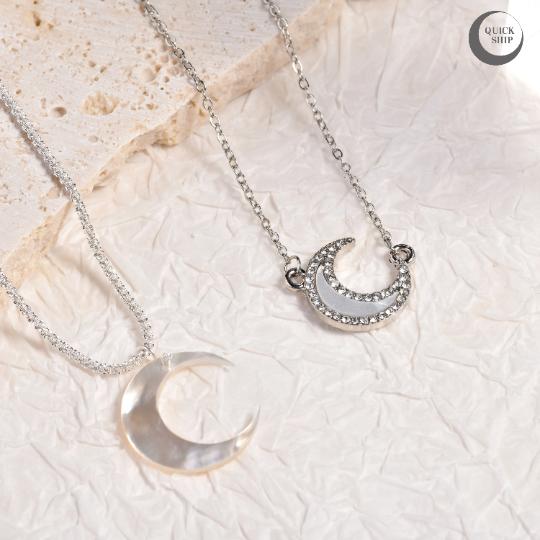 Shell Moon Necklace, Crescent Moon Necklace,Autumn Silver Moon Pendant