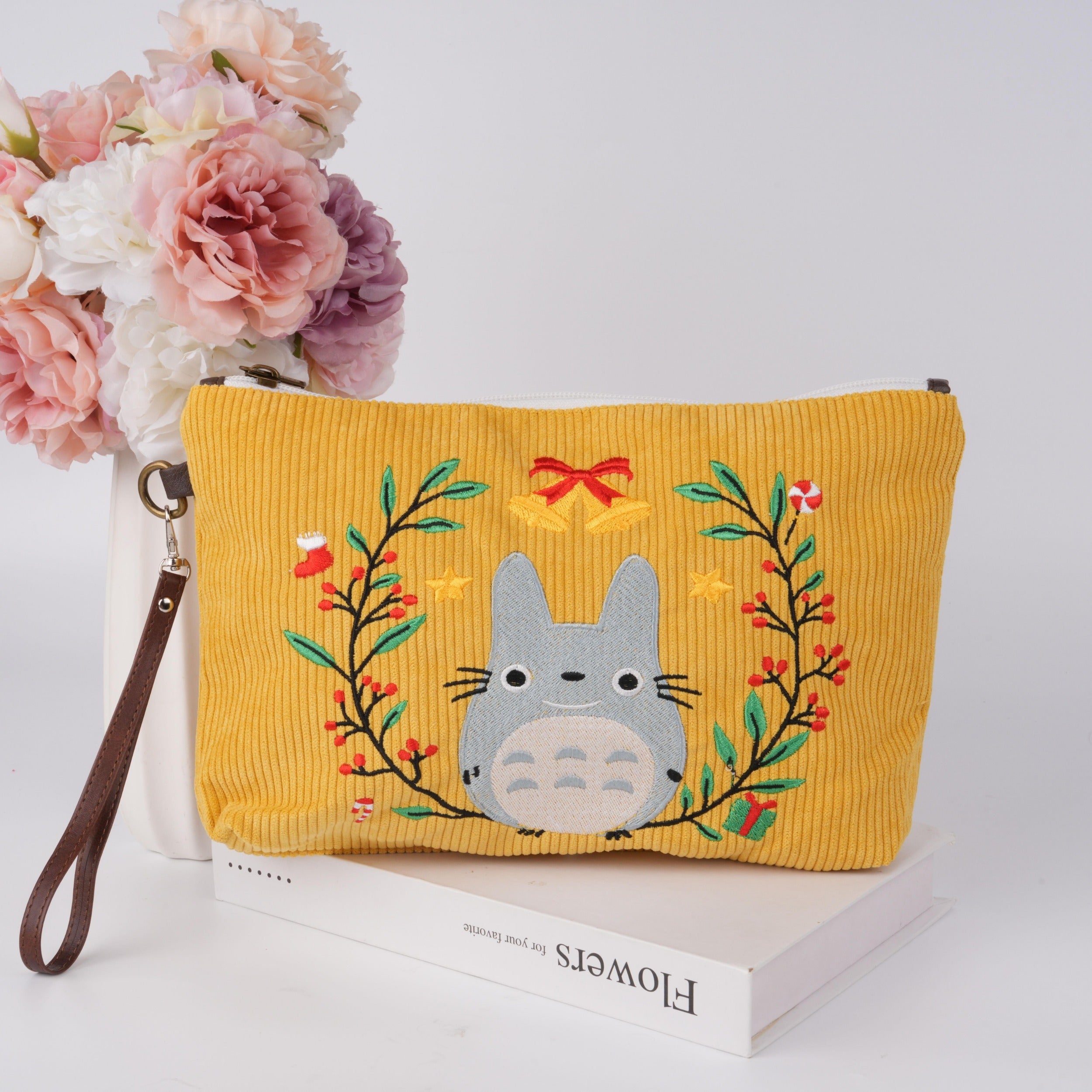 Totoro Corduroy Christmas Switch Bag,Cute Design for Makeup & Personal Items