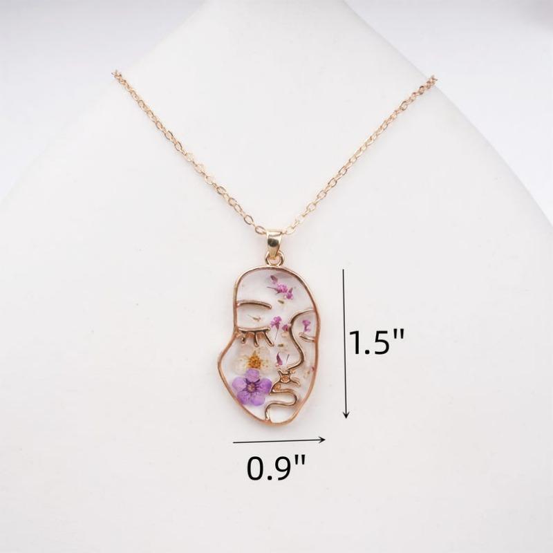 Handmade Purple Forget Me Not Gold Plated Earrings&Necklaces,Creative Real Dried Flower Jewelry Set with Face, Birthday/Christmas Gift