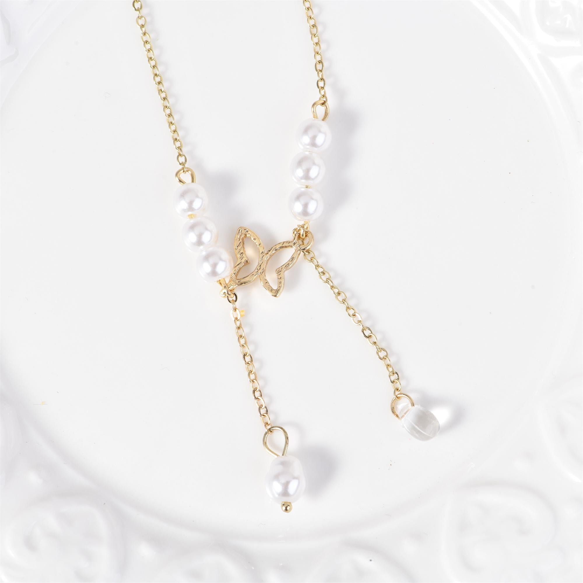 Butterfly Charm Necklace, Butterfly with Pearl Necklace, Minimalist Necklace, Birthday Gift, Bridesmaid Gift