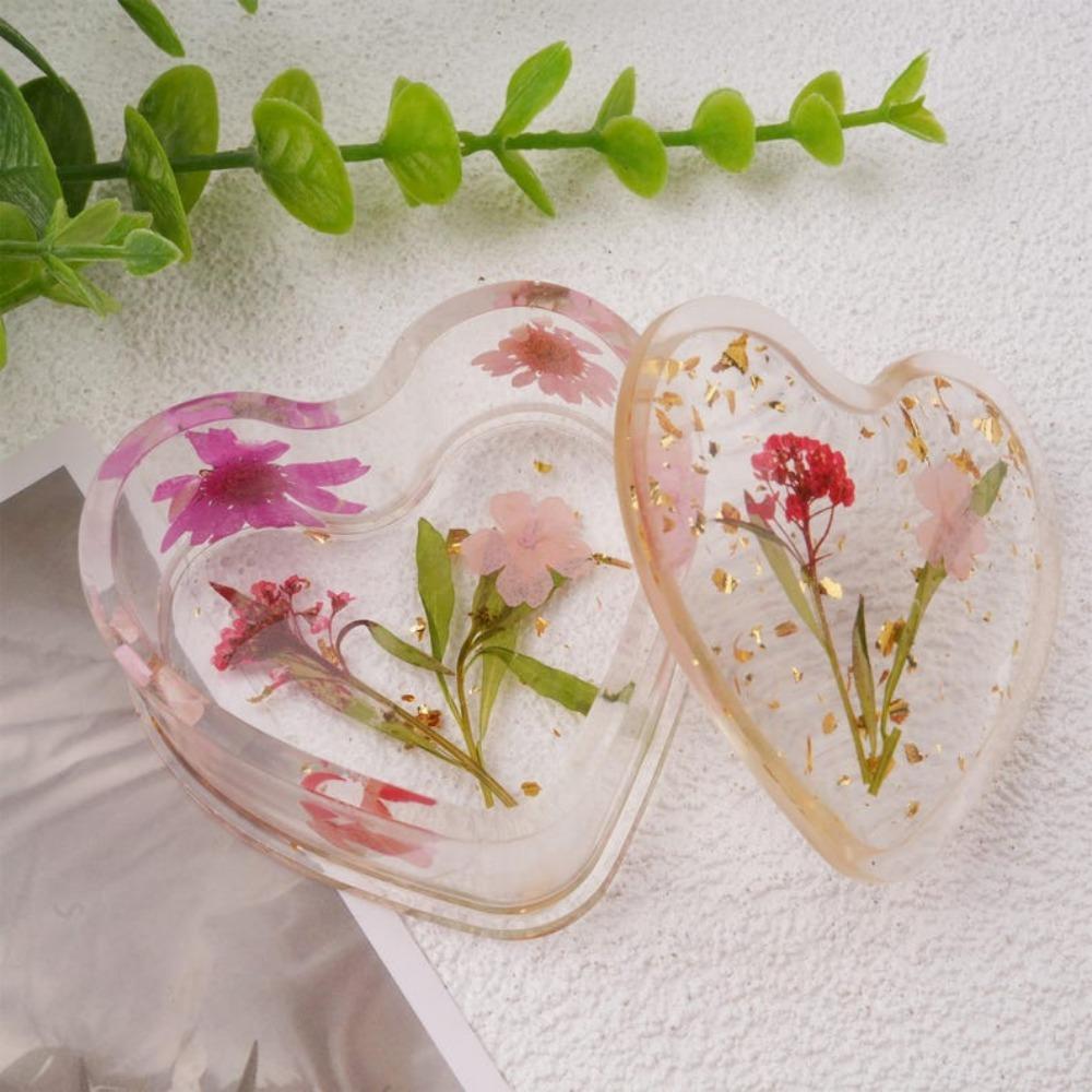 Real Flowers Heart Shaped Ring Dish, Cute Resin Tray