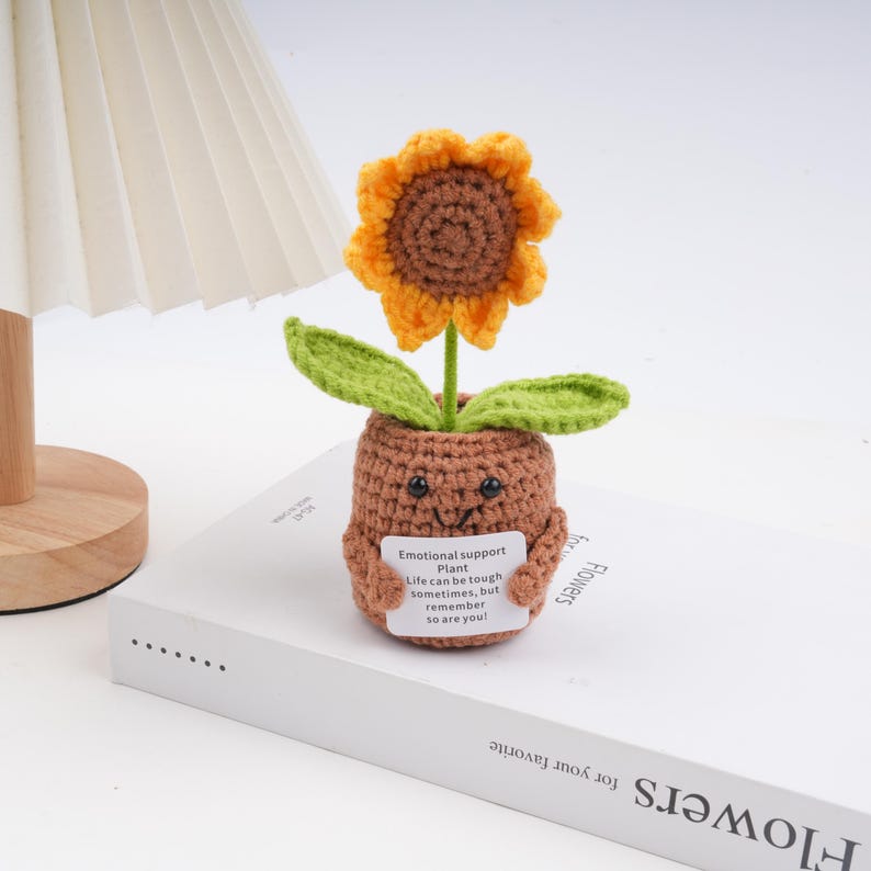 Adorable Crochet Flower in the Pot,Sunflower and Heart, Emotional Support Gift Set,Desk Decor