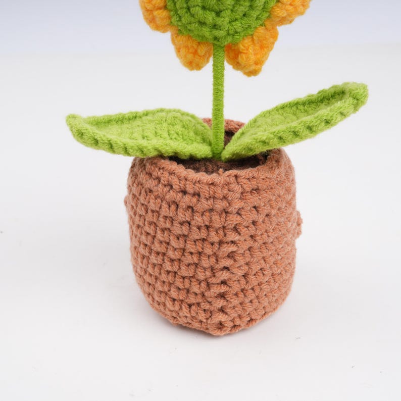 Adorable Crochet Flower in the Pot,Sunflower and Heart, Emotional Support Gift Set,Desk Decor