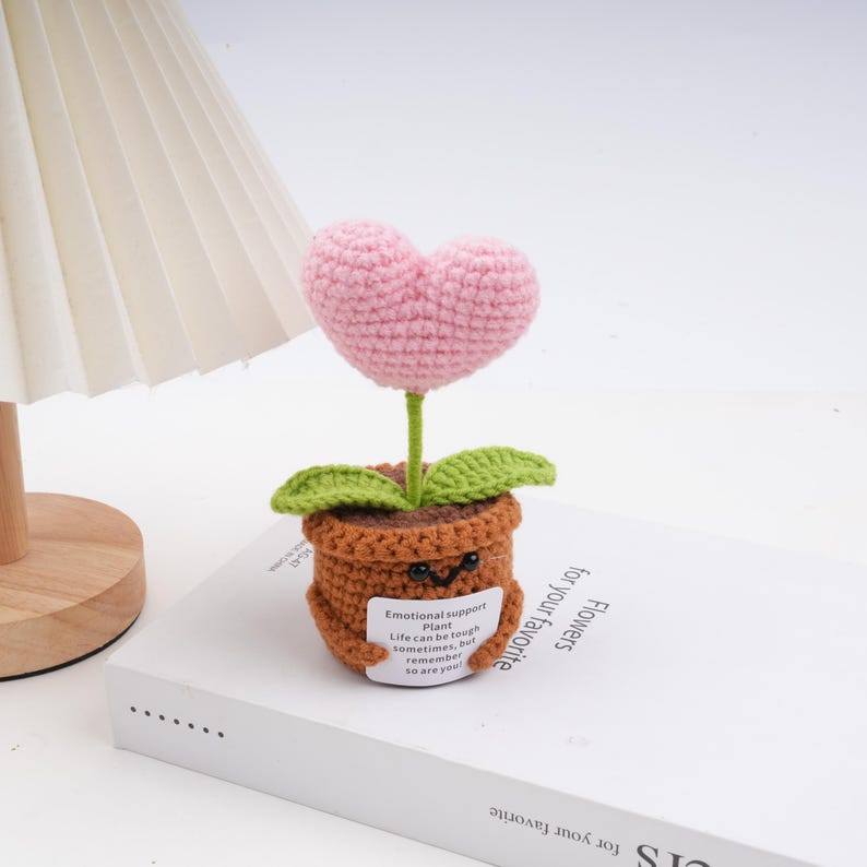 Adorable Crochet Flower in the Pot,Sunflower and Heart, Emotional Support Gift Set,Desk Decor