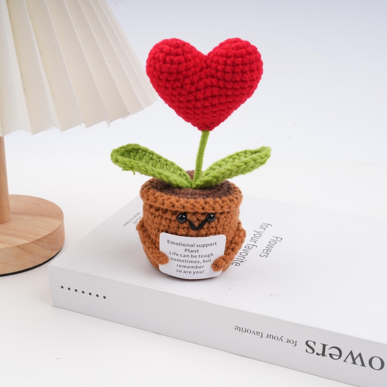 Adorable Crochet Flower in the Pot,Sunflower and Heart, Emotional Support Gift Set,Desk Decor