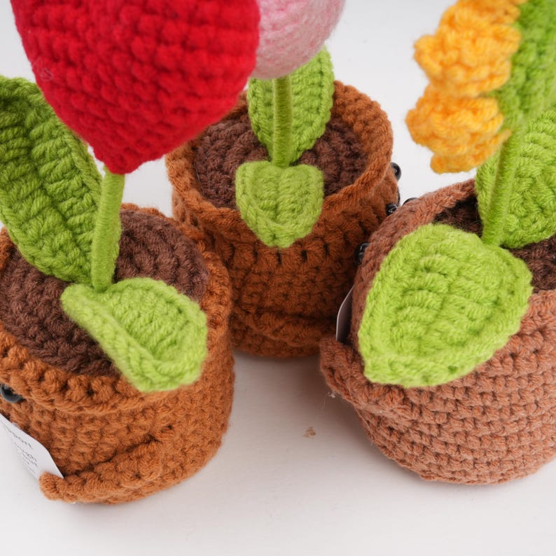 Adorable Crochet Flower in the Pot,Sunflower and Heart, Emotional Support Gift Set,Desk Decor