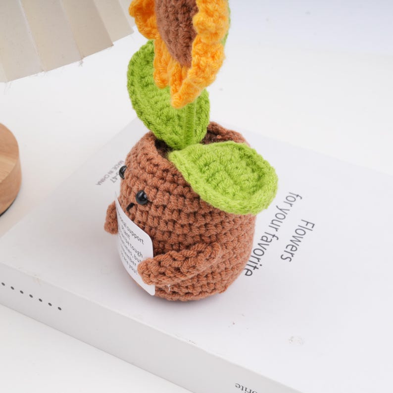 Adorable Crochet Flower in the Pot,Sunflower and Heart, Emotional Support Gift Set,Desk Decor