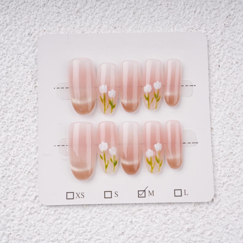 Reusable Premium White Tulip Nails Set,Medium Almond Press On