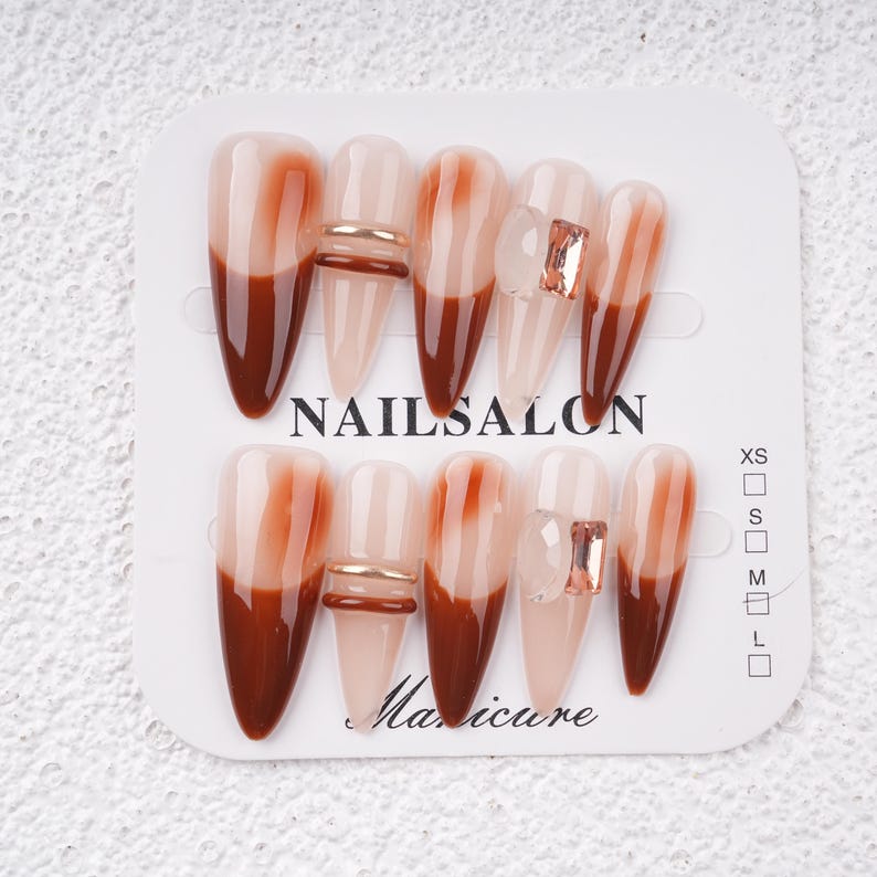 Luxury Crystal Diamond Long Stiletto Press On Nails, Custom Handpainted Pink Acrylic Fake Nails
