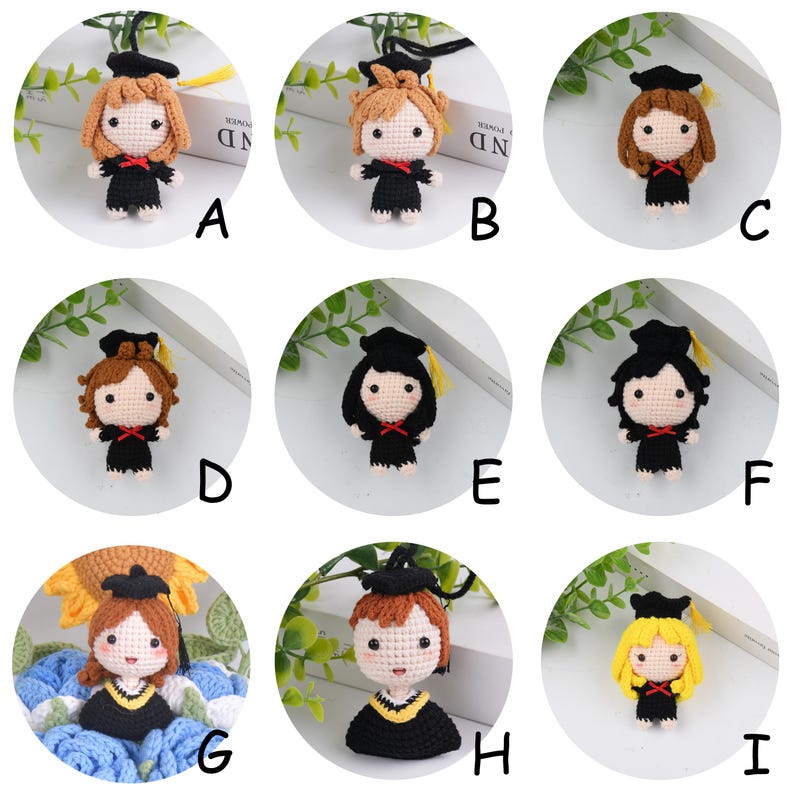 Handmade Crochet Graduation Doll,Brown/Black/Yellow Hair Doll,Gifts for Friends