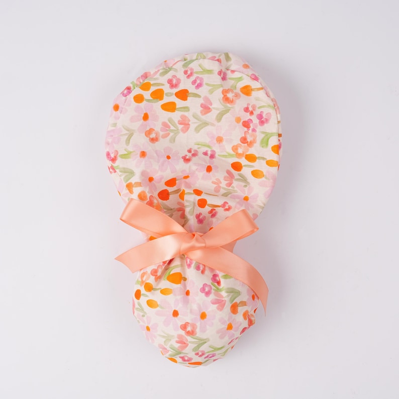Orange Watercolor Flowers Scrub Cap Peachy Ribbon Ties Sweatband & Buttons Surgical Hat Women Ponytail Scrub Cap Brightly Fall