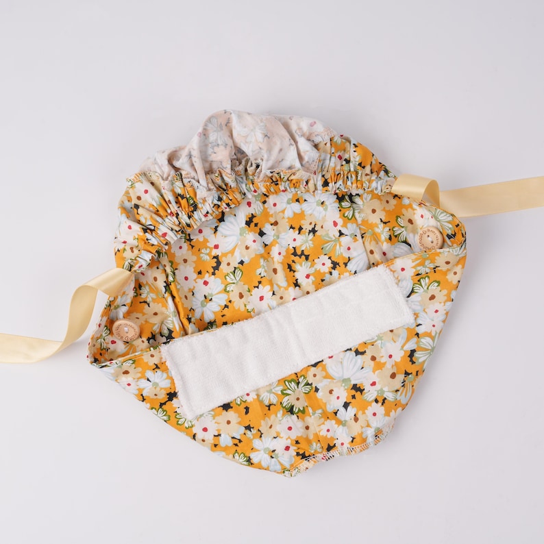 Yellow Blooming Flowers Scrub Cap Women Ponytail Cap with Sweatband & Buttons OR Surgical Hat Healthcare