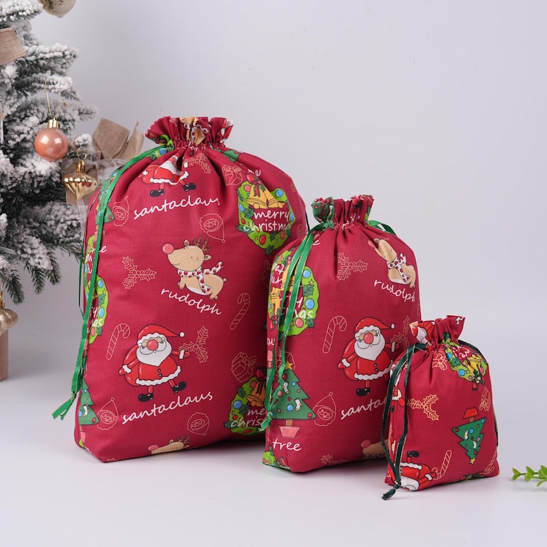Red Christmas Wreath,Santa and Deer Print Gift Bag,Wedding Party Favor,Xmas Decor
