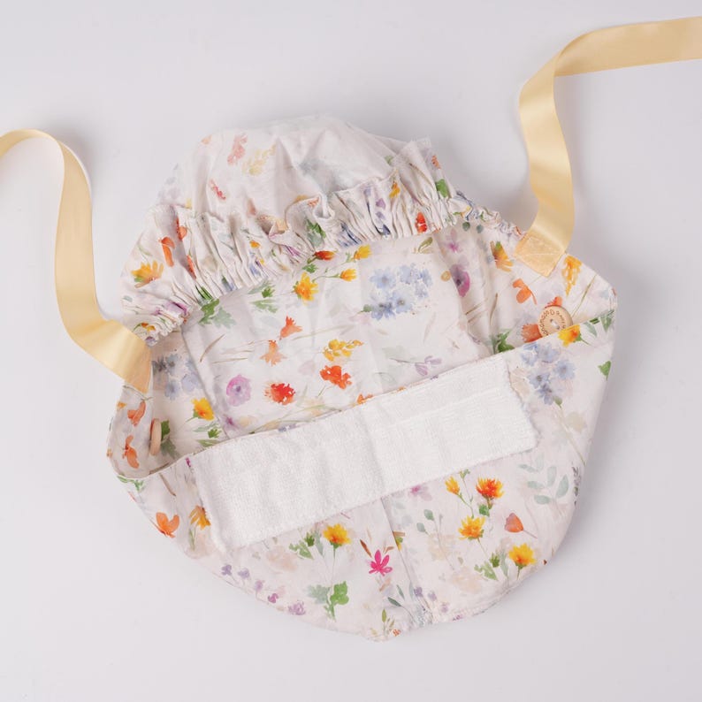 Watercolor Wildflowers Ponytail Scrub Cap, Surgical Hat with Buttons & Sweat Band, Women OR Hat, Autumn Scrub Cap