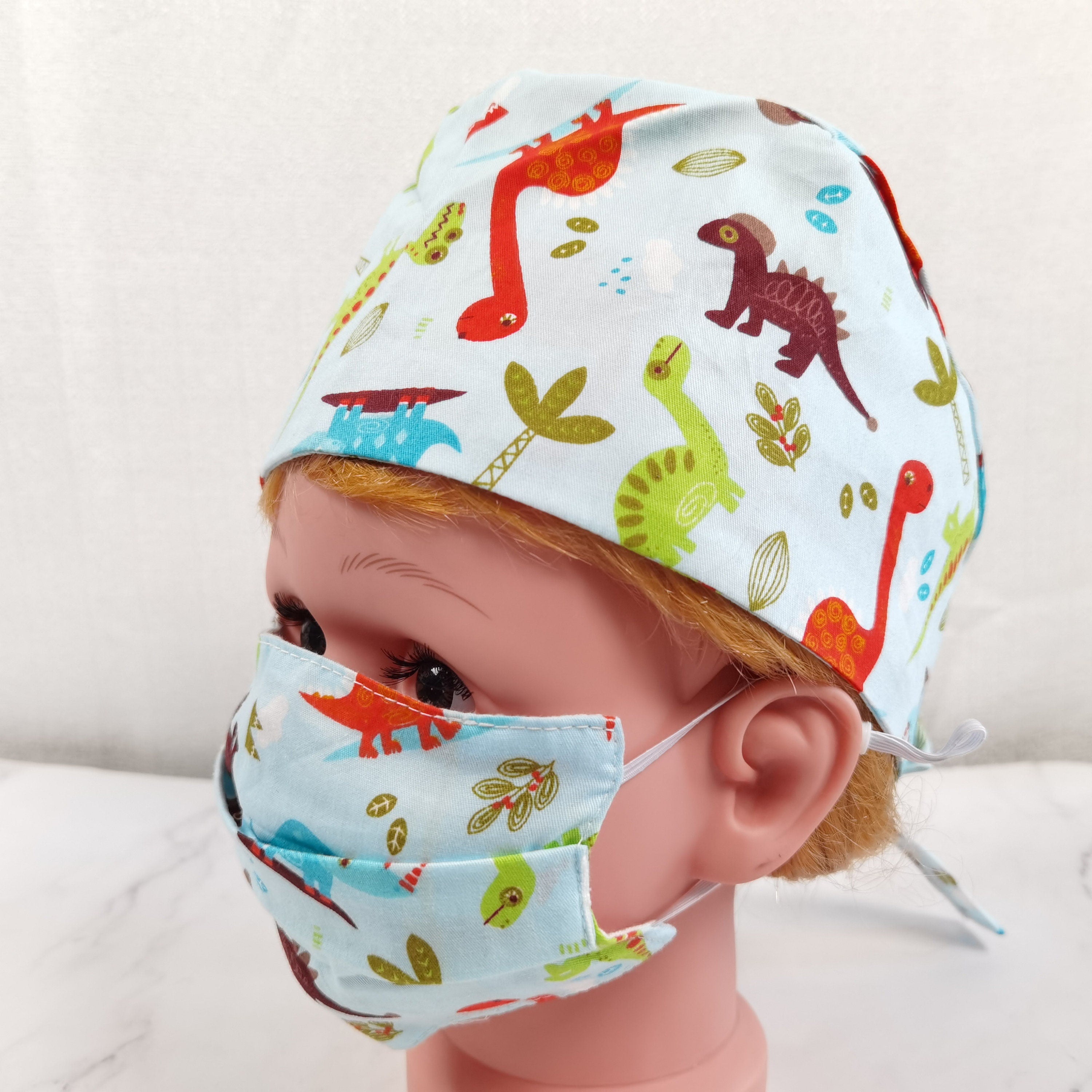 Cute Dinosaur Print Cotton Scrub Cap For Kids