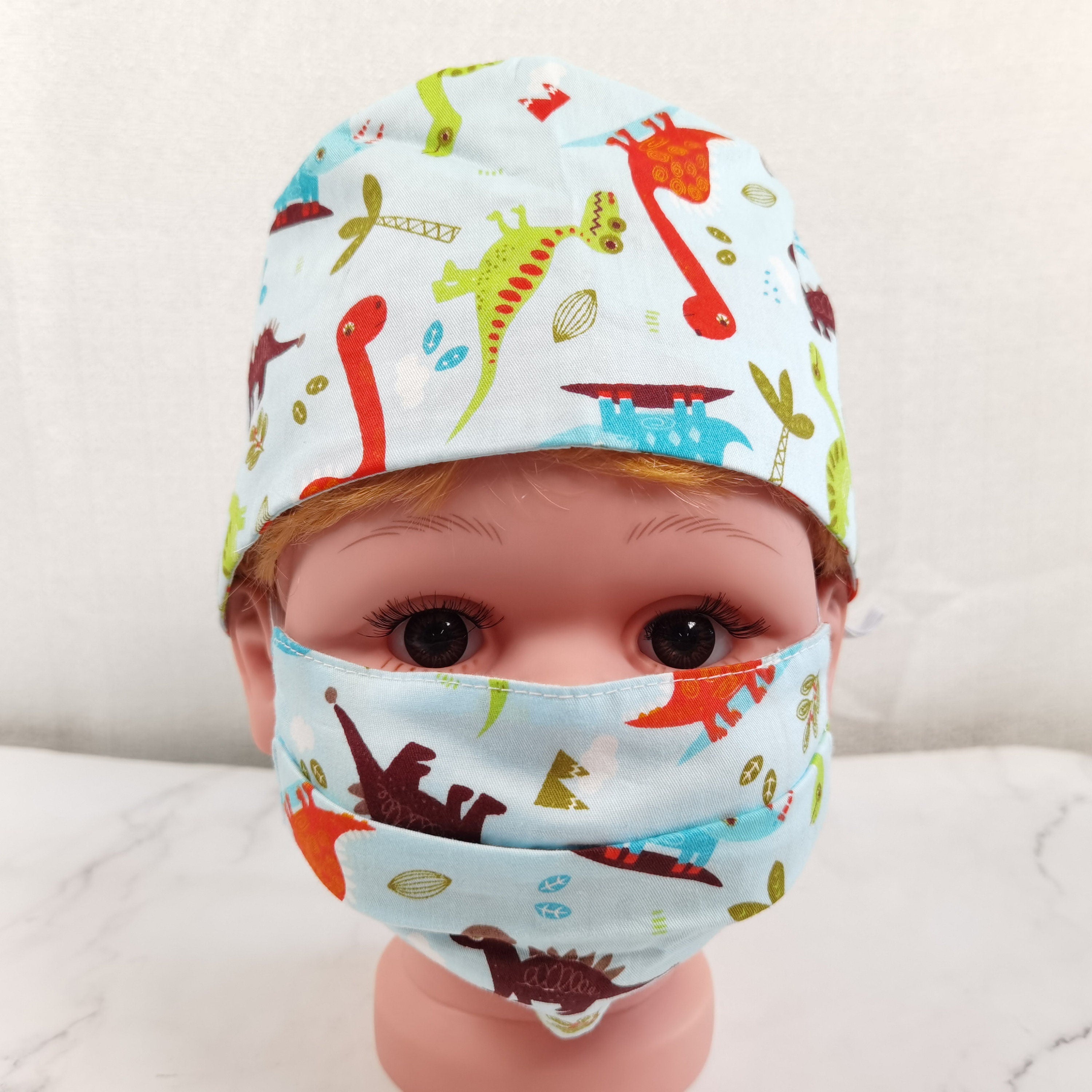 Cute Dinosaur Print Cotton Scrub Cap For Kids