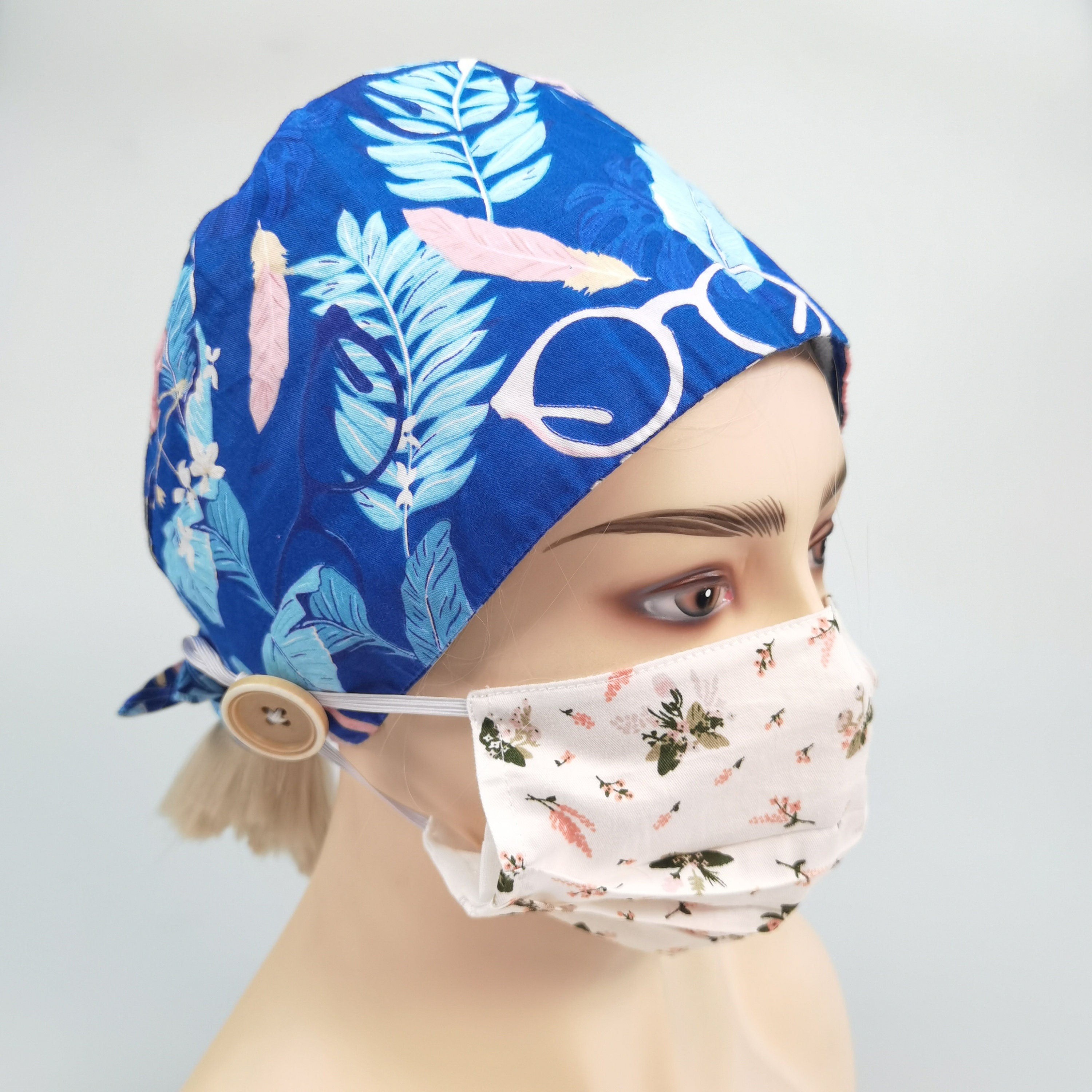 Pink Flamingo Feather Print Scrub Cap - Tie-back Style
