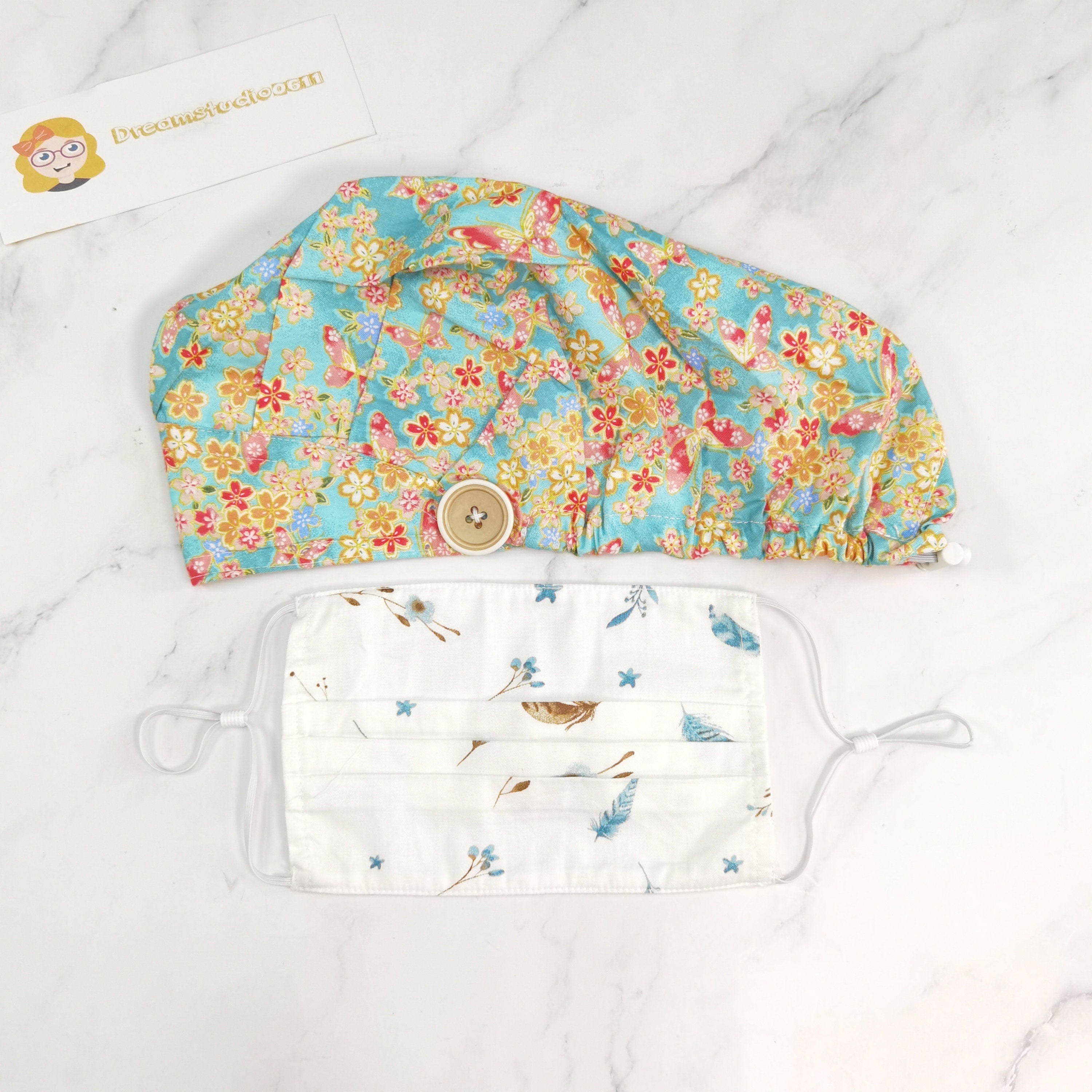 Gold Floral Bouffant Scrub Cap