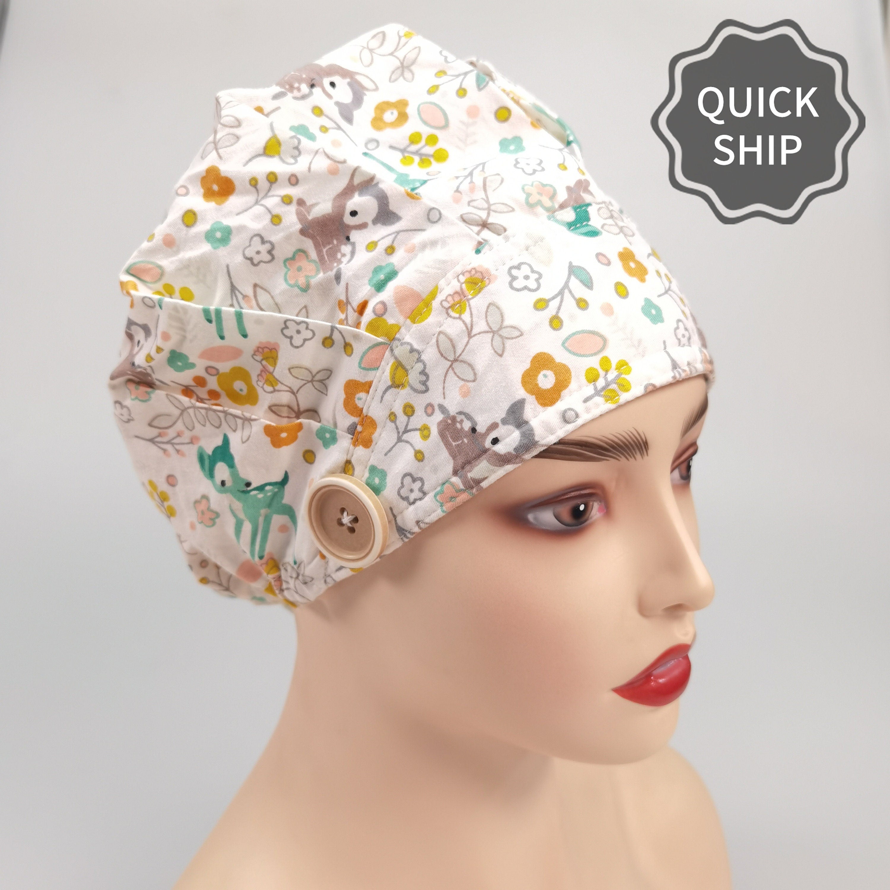 Cute Dawn White Cotton Bouffant Scrub Cap