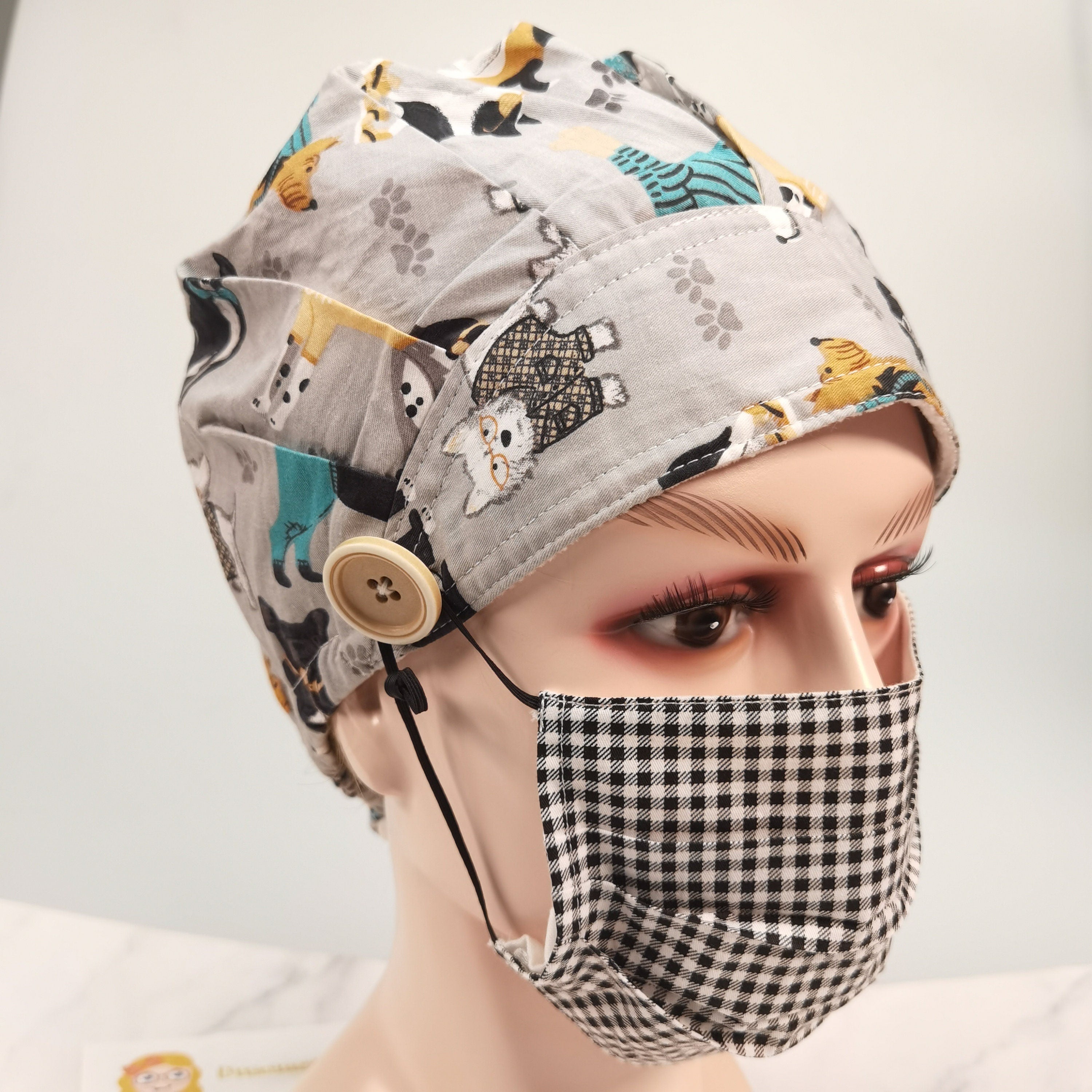 Gray Puppy Bouffant Scrub Cap