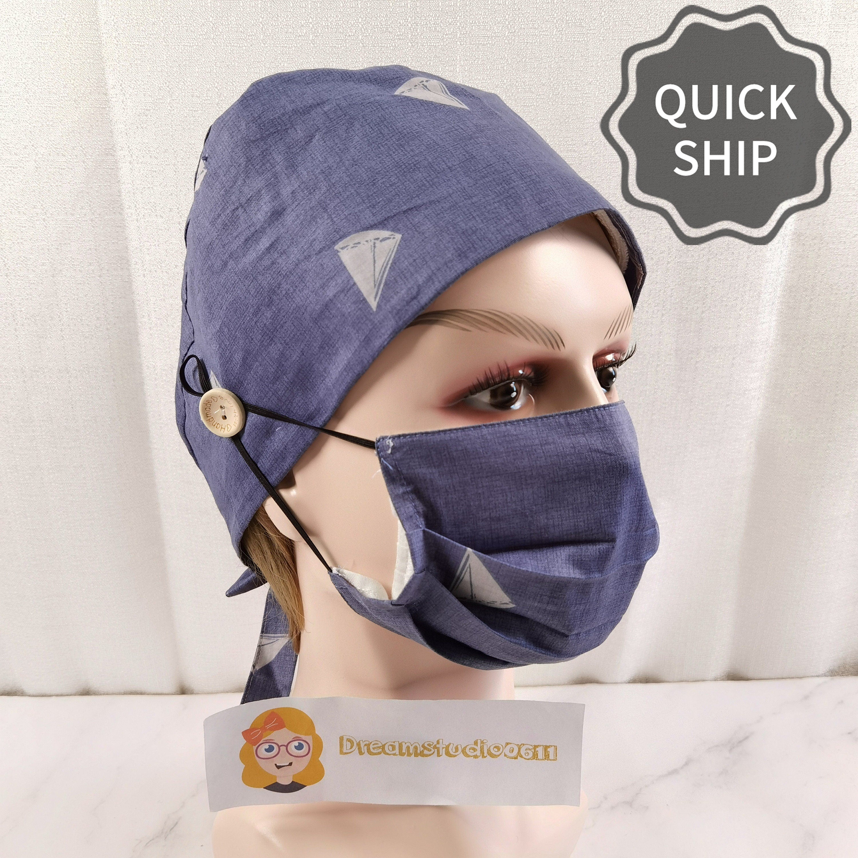Navy Cotton Tie Back Style Scrub Cap for Men