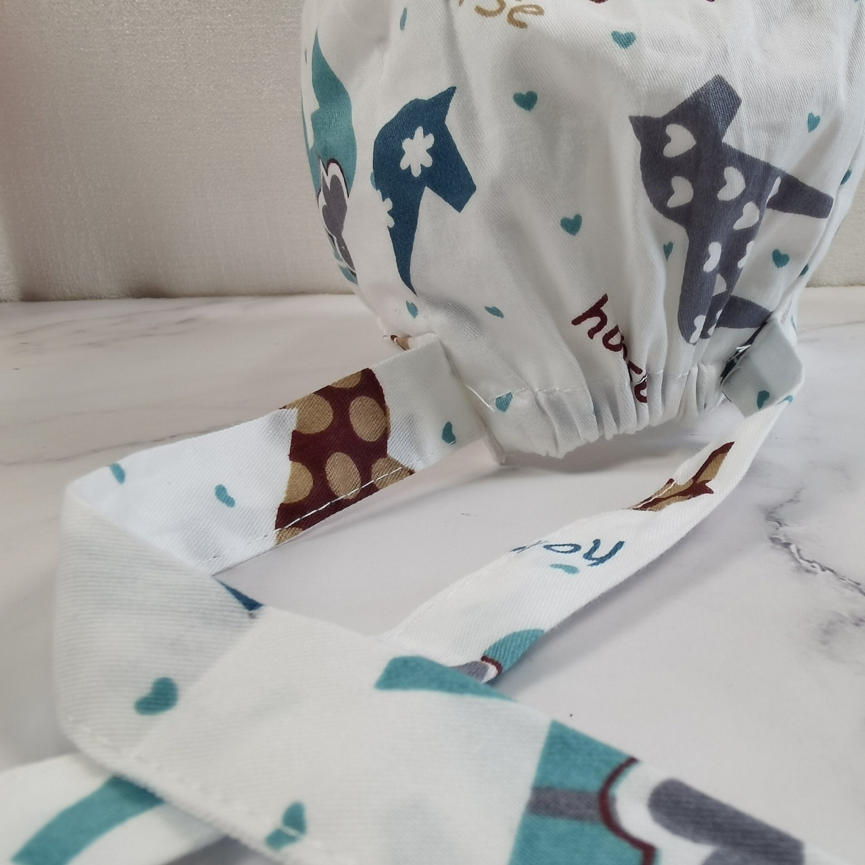 Soft Cotton Scrub Cap For Kids, Heart Horse Patern, Tie-back Style