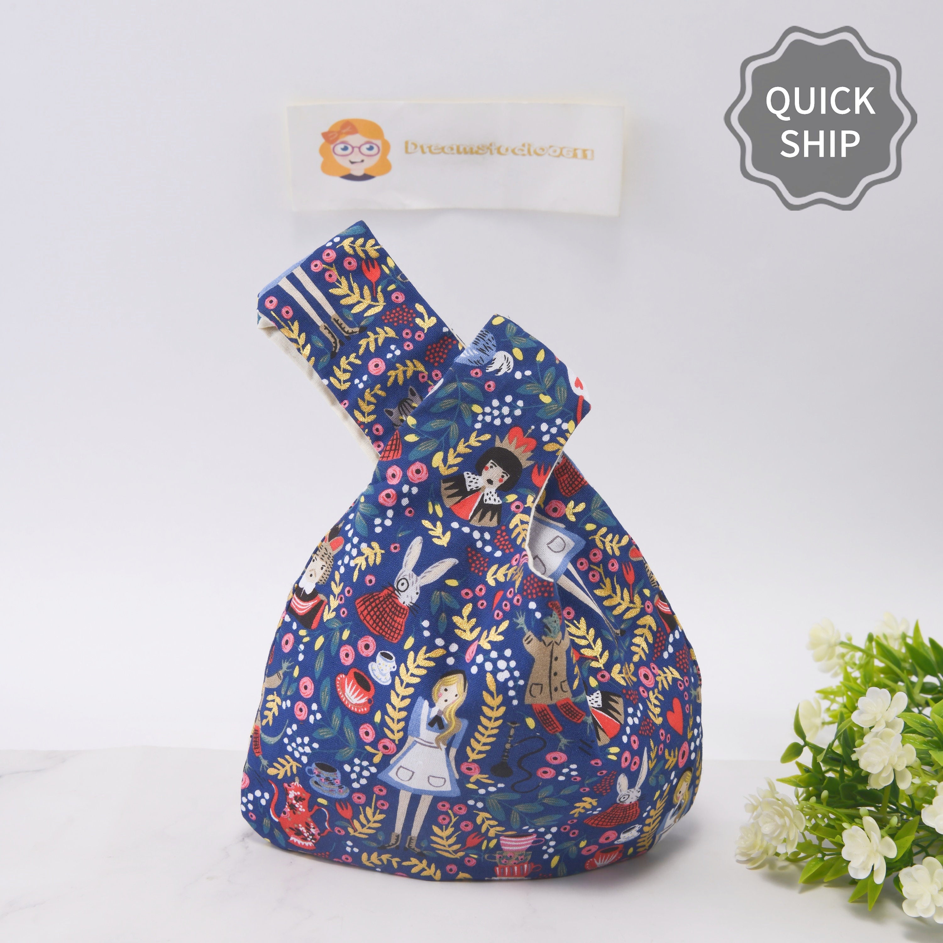 Girl Wonderland Knot Bag: Navy Cotton Wrist Bag Cute