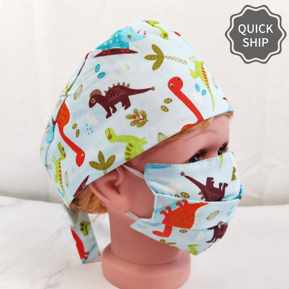 Cute Dinosaur Print Cotton Scrub Cap For Kids