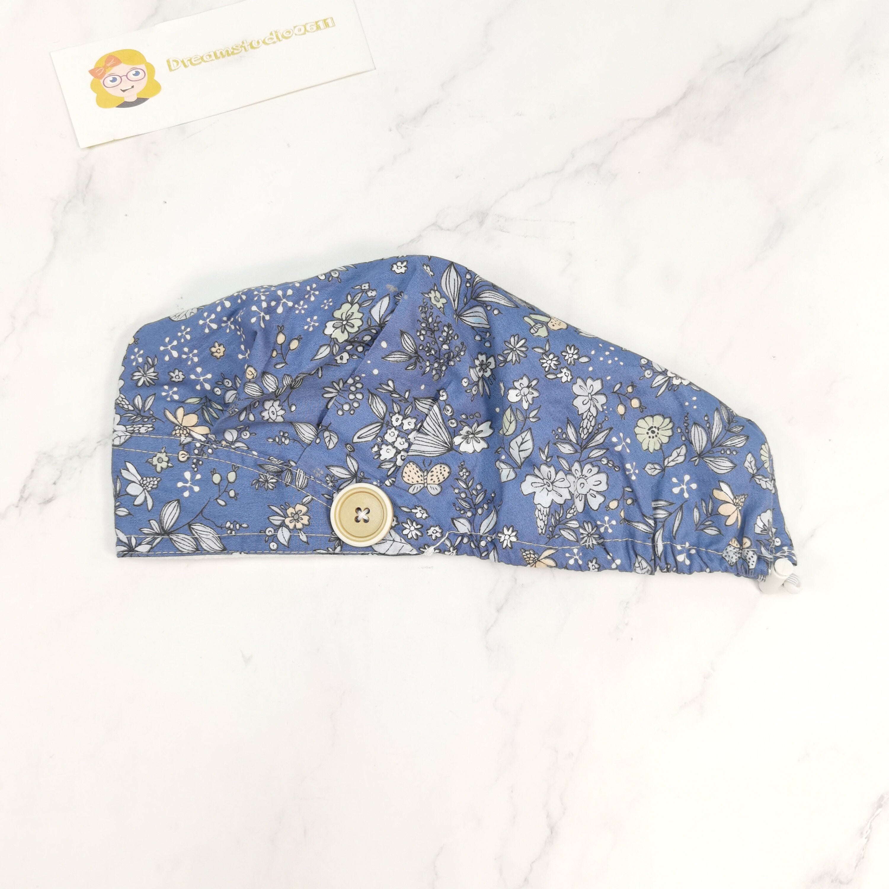 Navy Baby's Breath Bouffant Scrub Cap