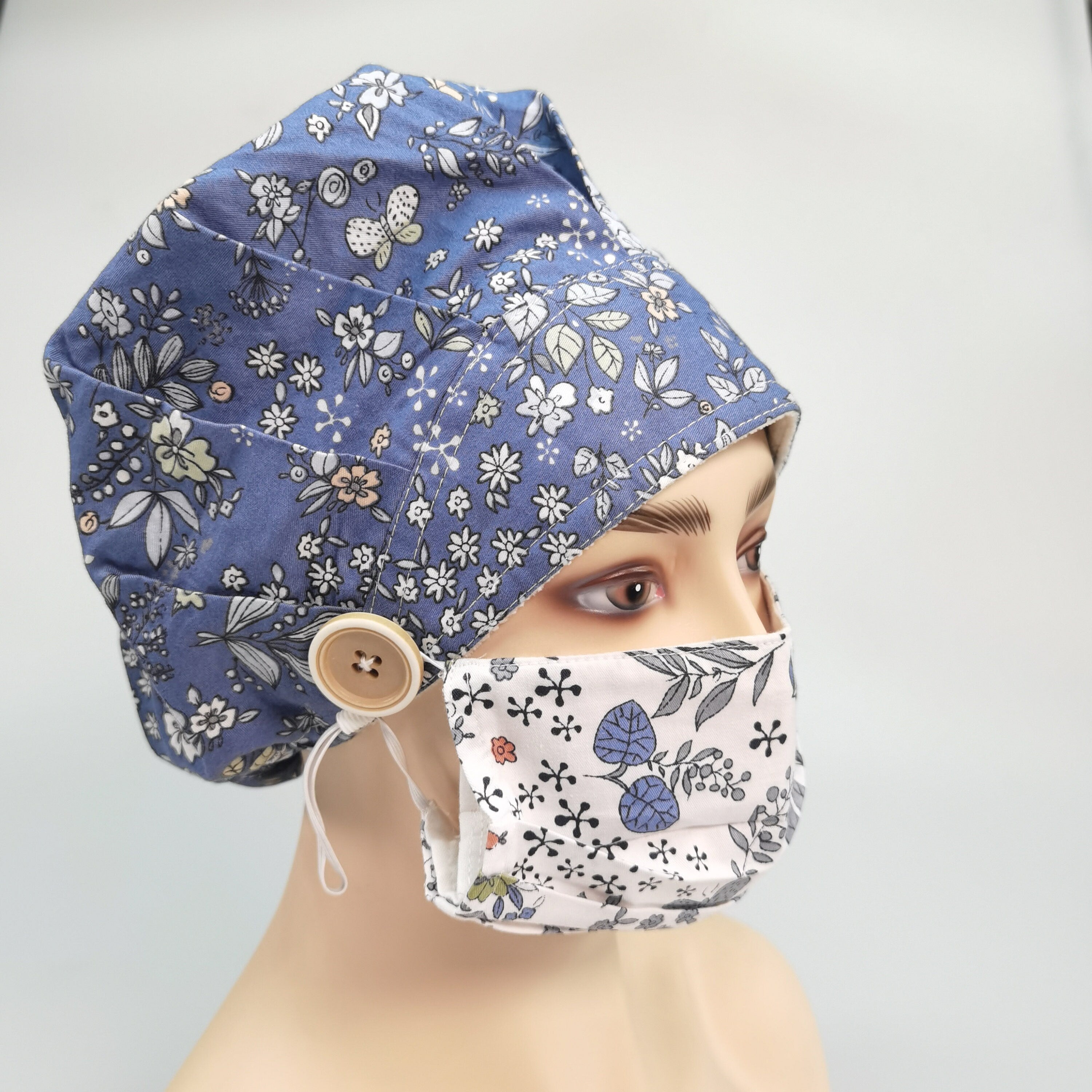 Navy Baby's Breath Bouffant Scrub Cap
