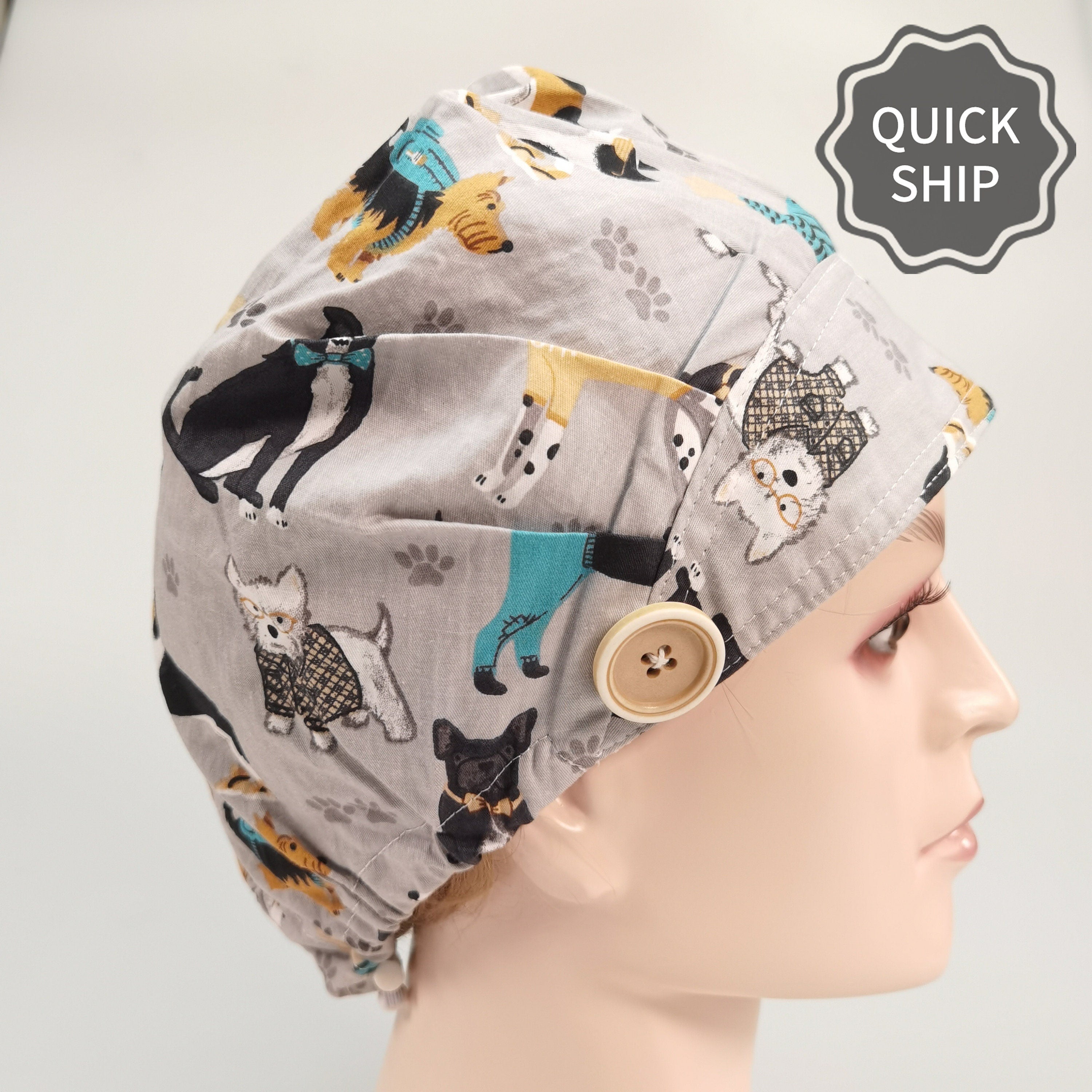 Gray Puppy Bouffant Scrub Cap