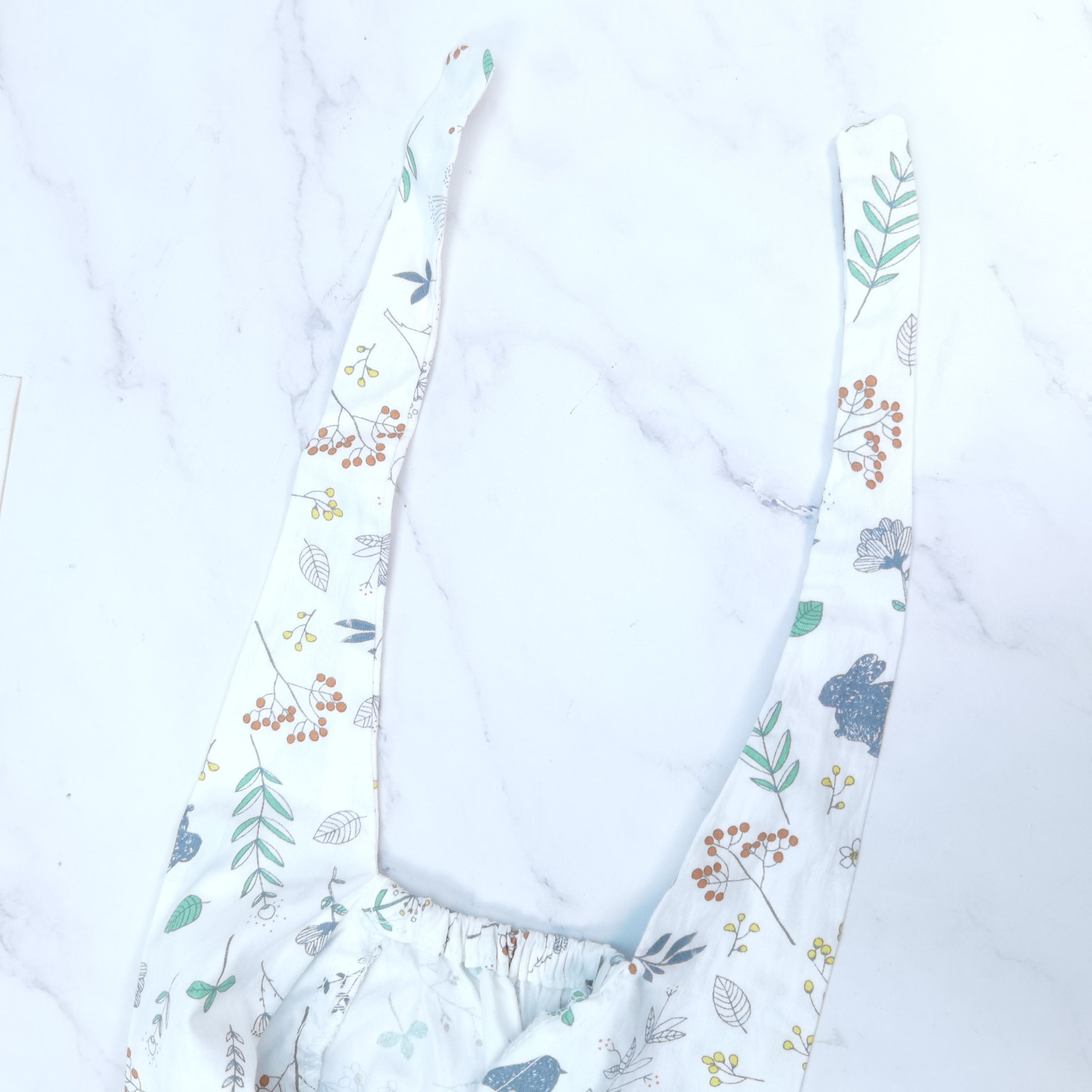 Wildflowers Birds Squirrel Print Scrub Cap, White Cotton Tie-back Style Nurse Cap