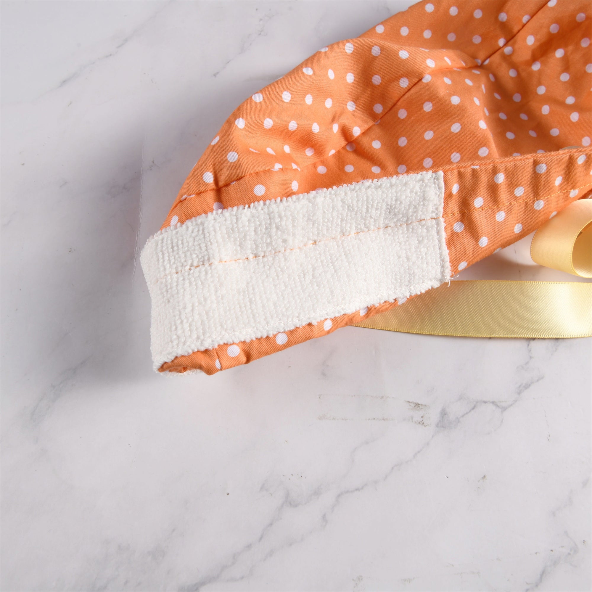 Women's Ponytail Surgical Srub Cap,White Polta on Orange Cotton