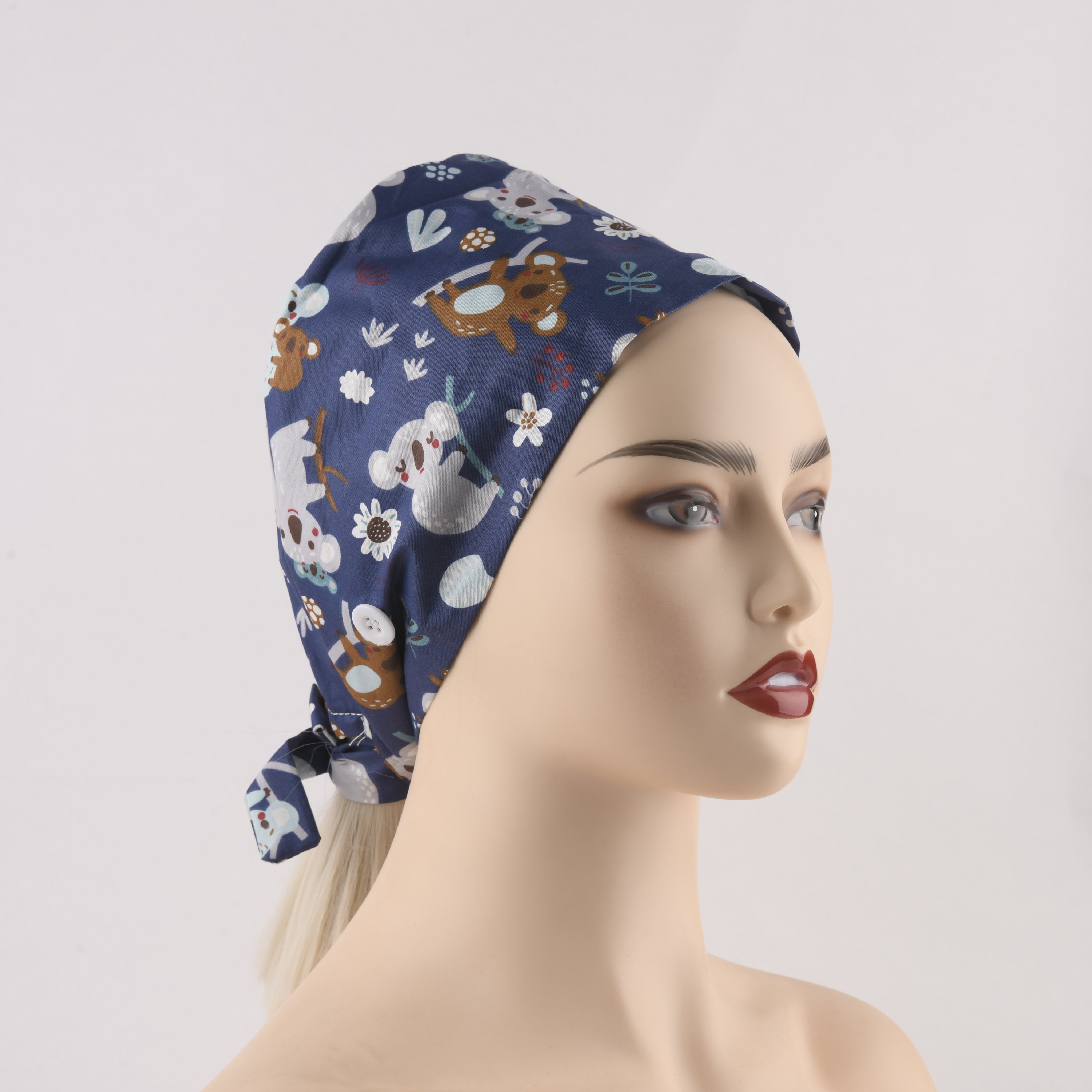 Cute Koala Pattern Scrub Cap - Tie Back Style
