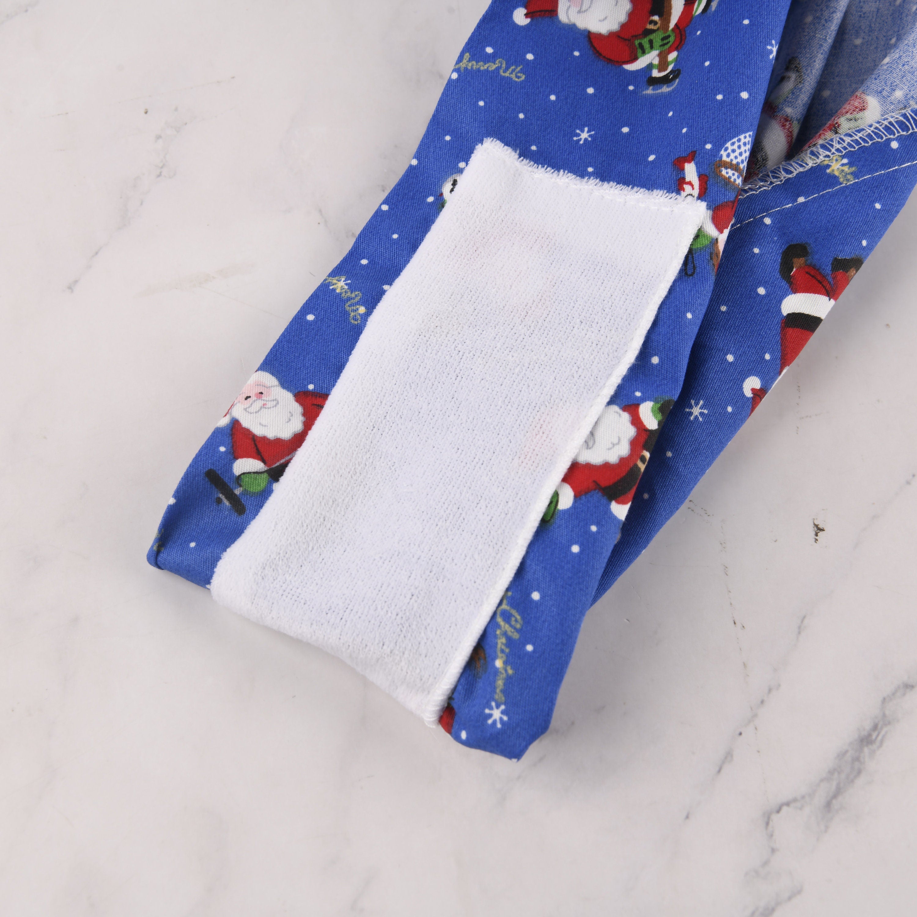 Blue Santa Print Cotton Scrub Cap, Winter Tie-back Style Surgical Hat