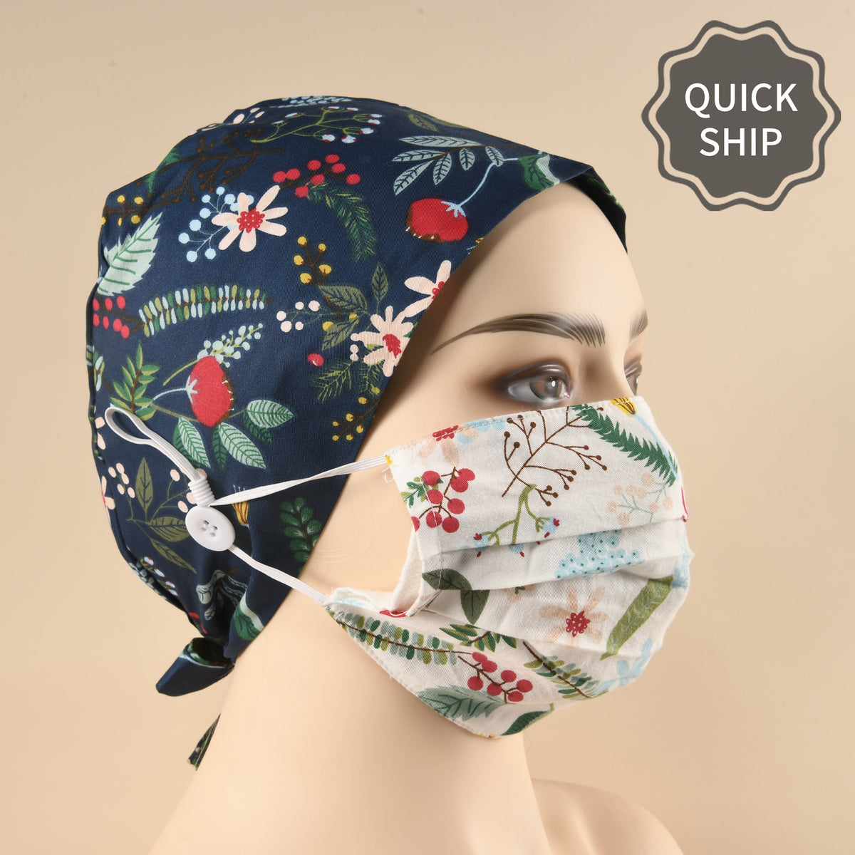 Floral Cotton Scrub Cap - Tie-back Style OR Hat