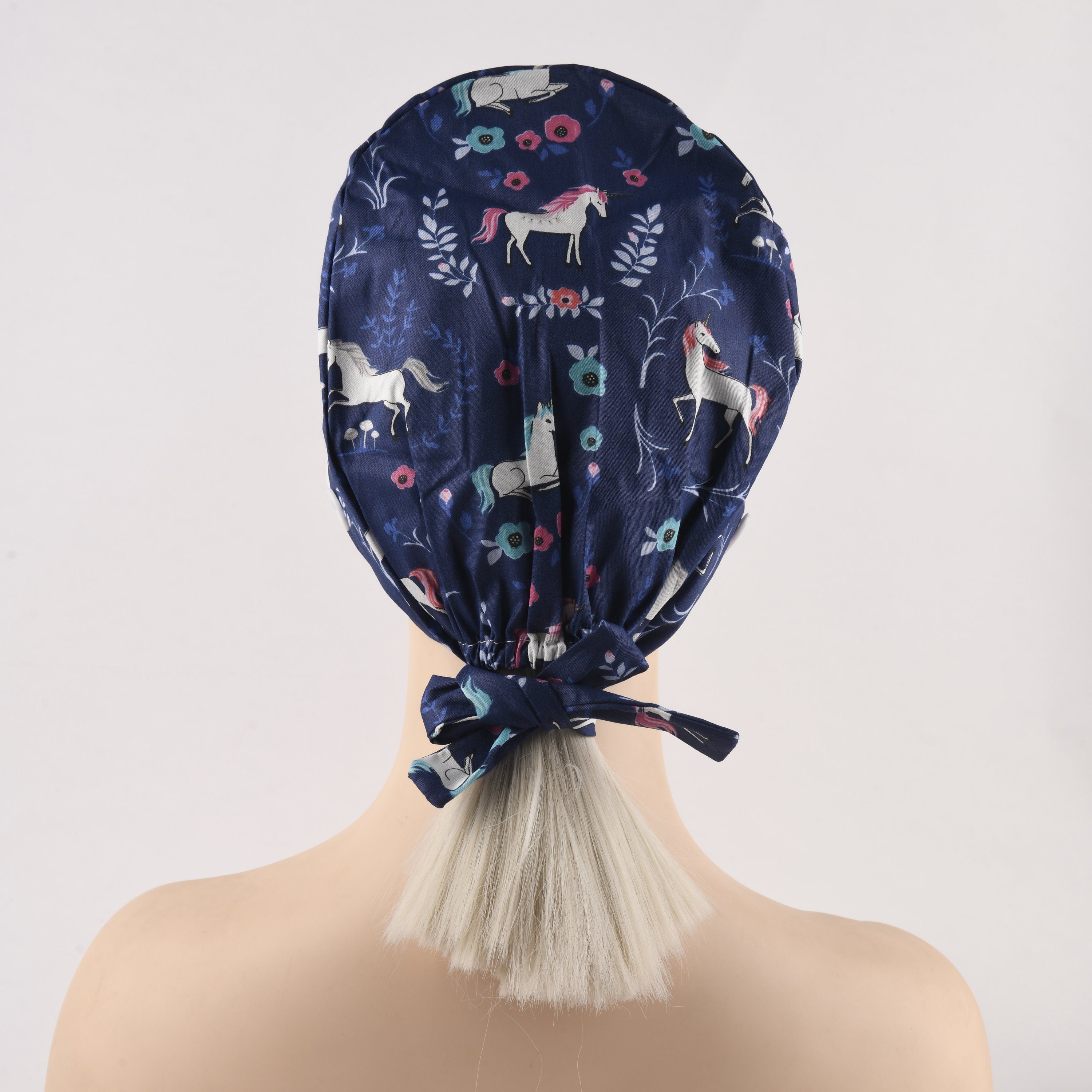 Navy Unicorn Scrub Cap - Tie Back Style