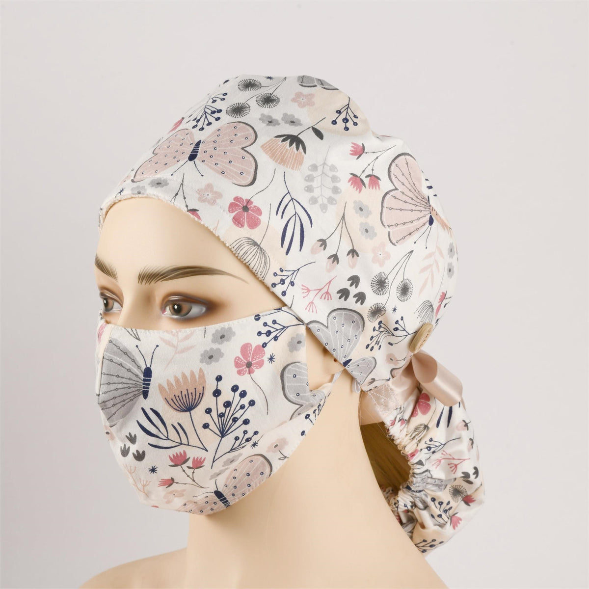 Pink Butterfly Ponytail Scrub Cap