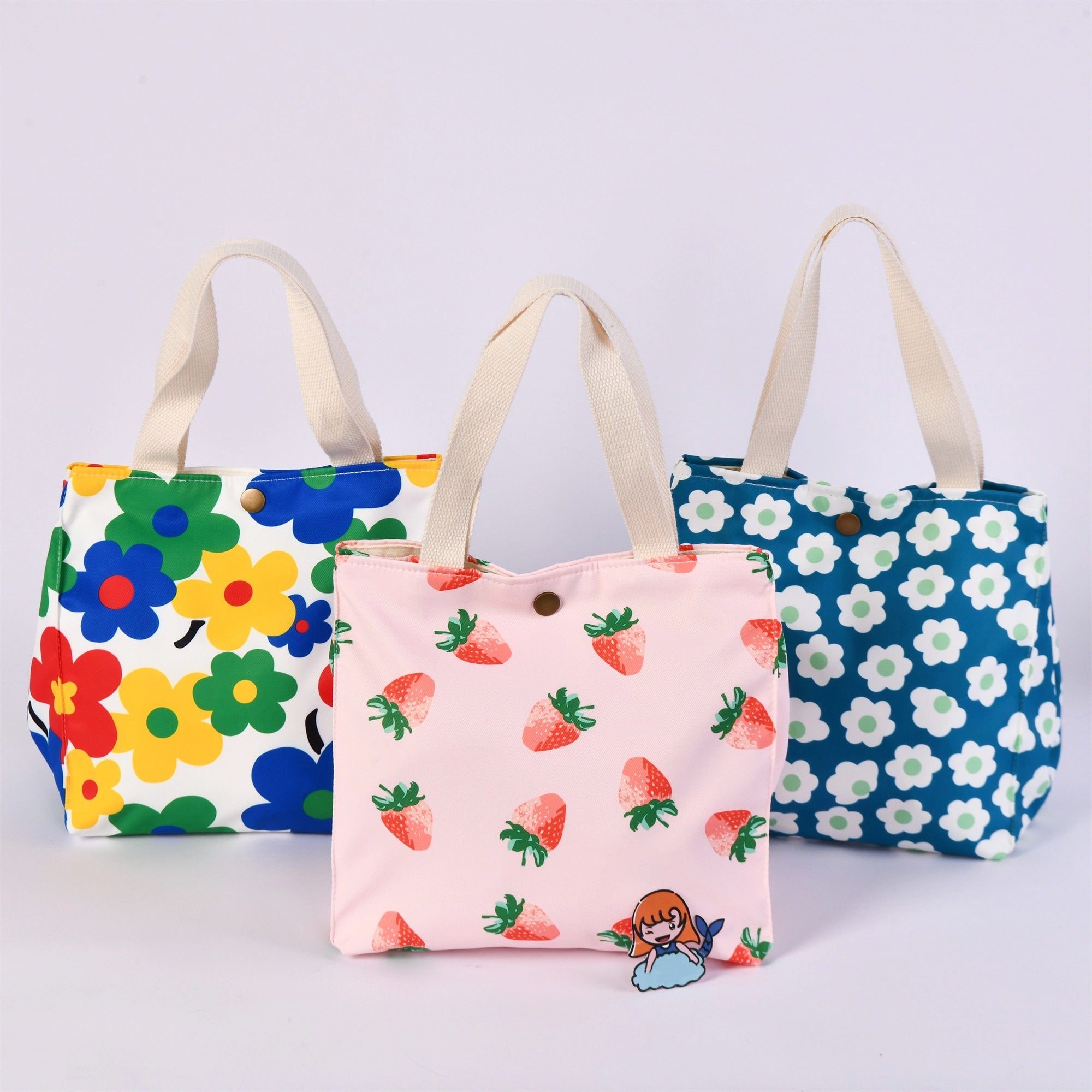 Dogs/Flowers/Strawberry/Heart Canvas Tote, Adult/School Lunch Tote, Bento Box For Kids, Back to School Essentials
