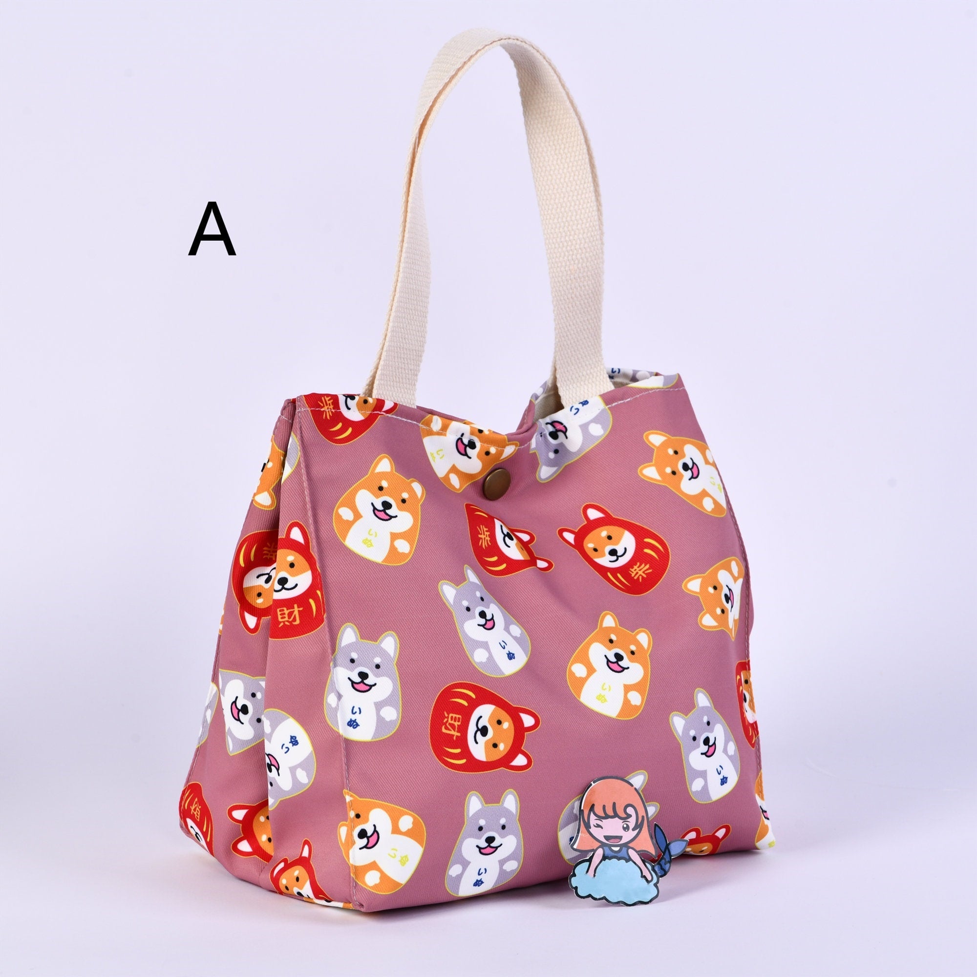 Dogs/Flowers/Strawberry/Heart Canvas Tote, Adult/School Lunch Tote, Bento Box For Kids, Back to School Essentials