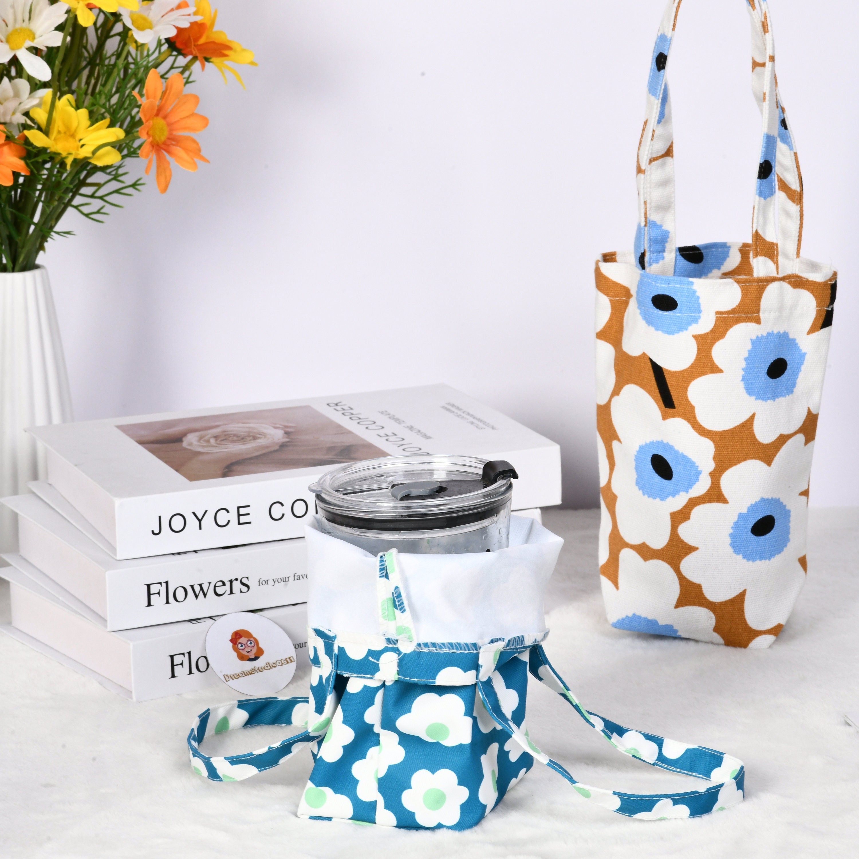 Fabrci Water Bottle Holder,Cute Puppy/Floral/Strawberry Pattern,Perfect Gift