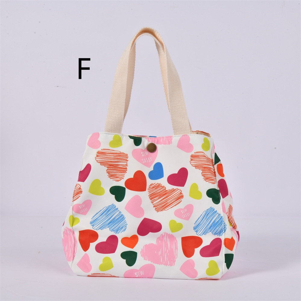 Dogs/Flowers/Strawberry/Heart Canvas Tote, Adult/School Lunch Tote, Bento Box For Kids, Back to School Essentials