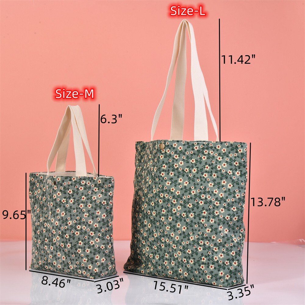 3Pack Large Daisy Corduroy Tote Bag
