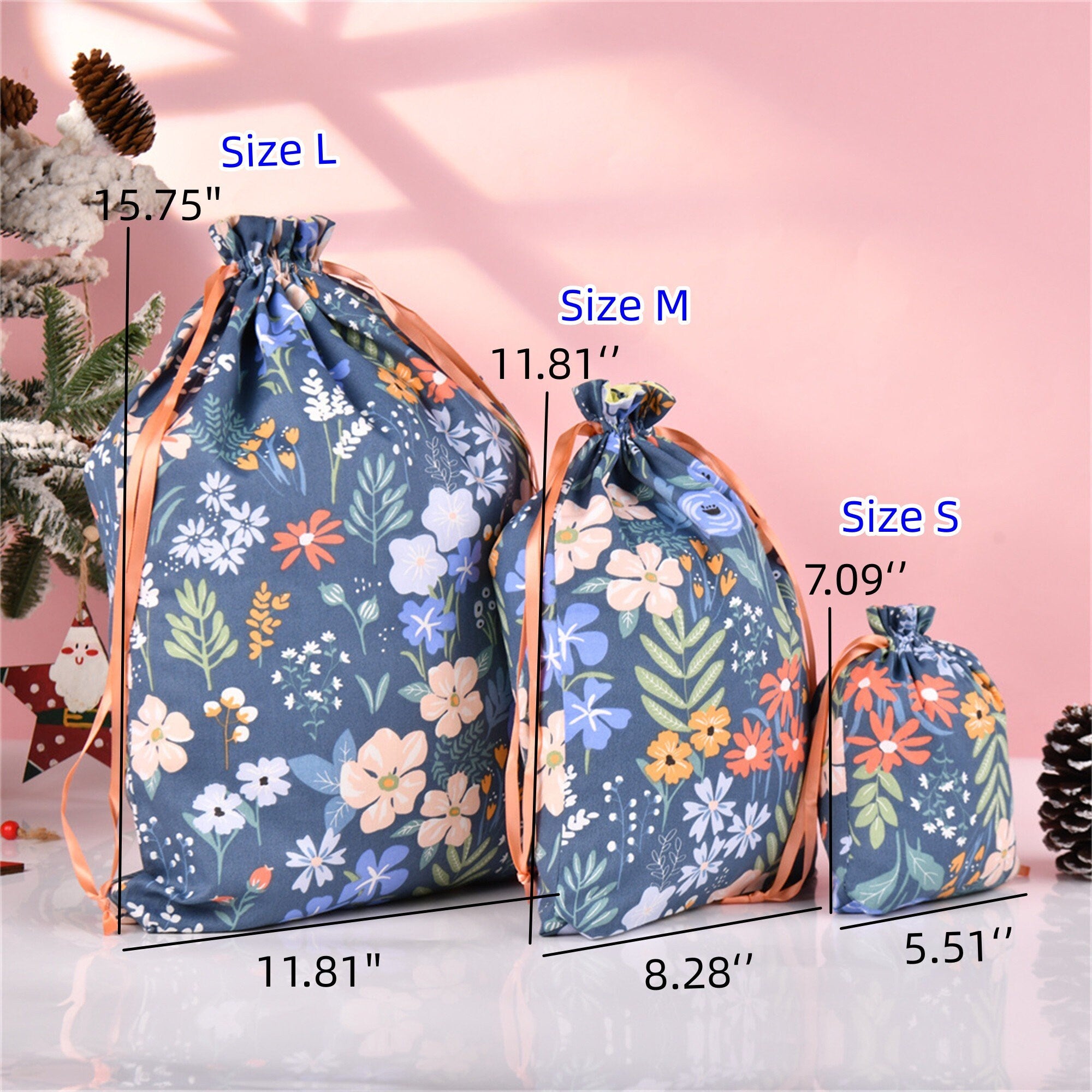 S/M/L Floral Durable Layers Drawstring Gift Bag