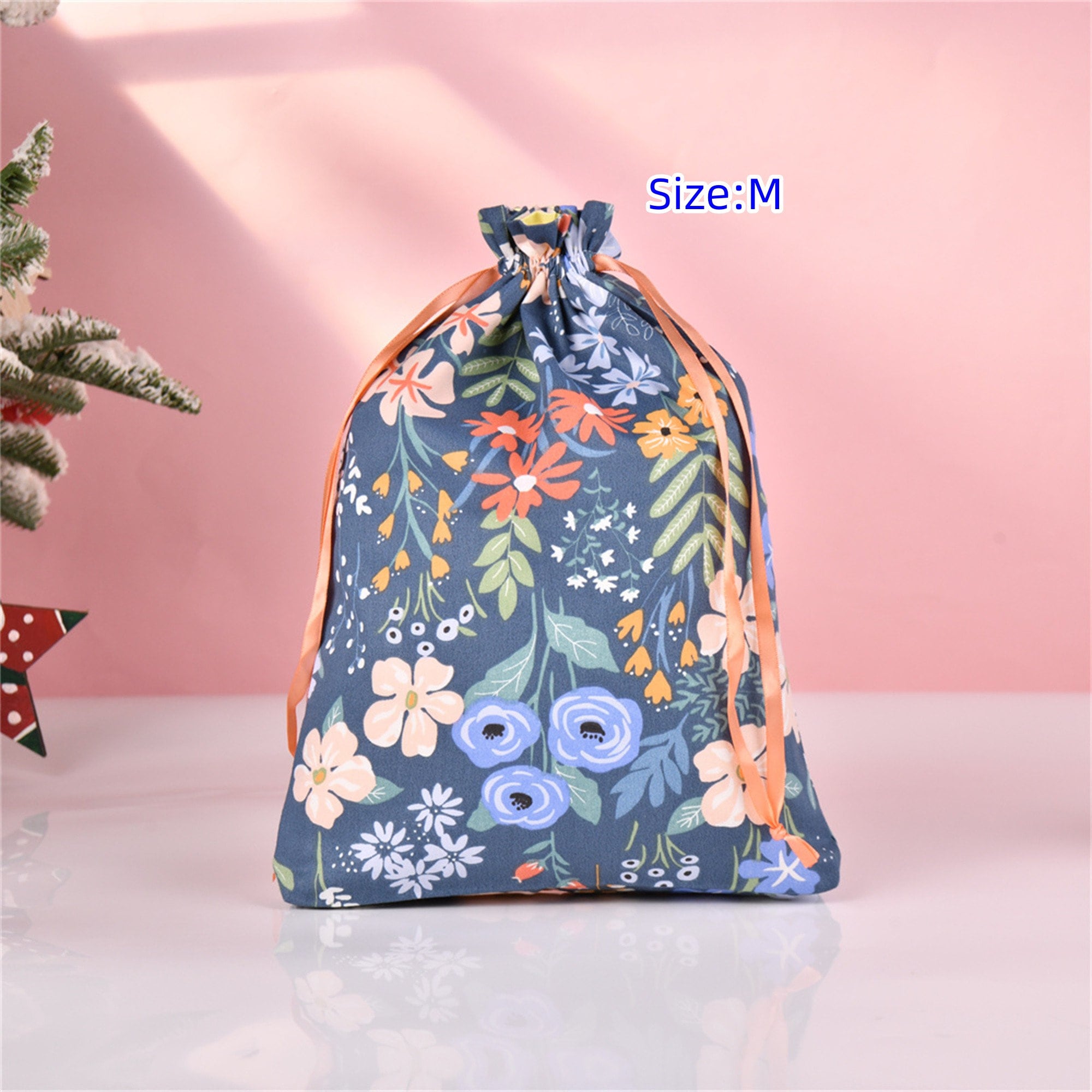 S/M/L Floral Durable Layers Drawstring Gift Bag