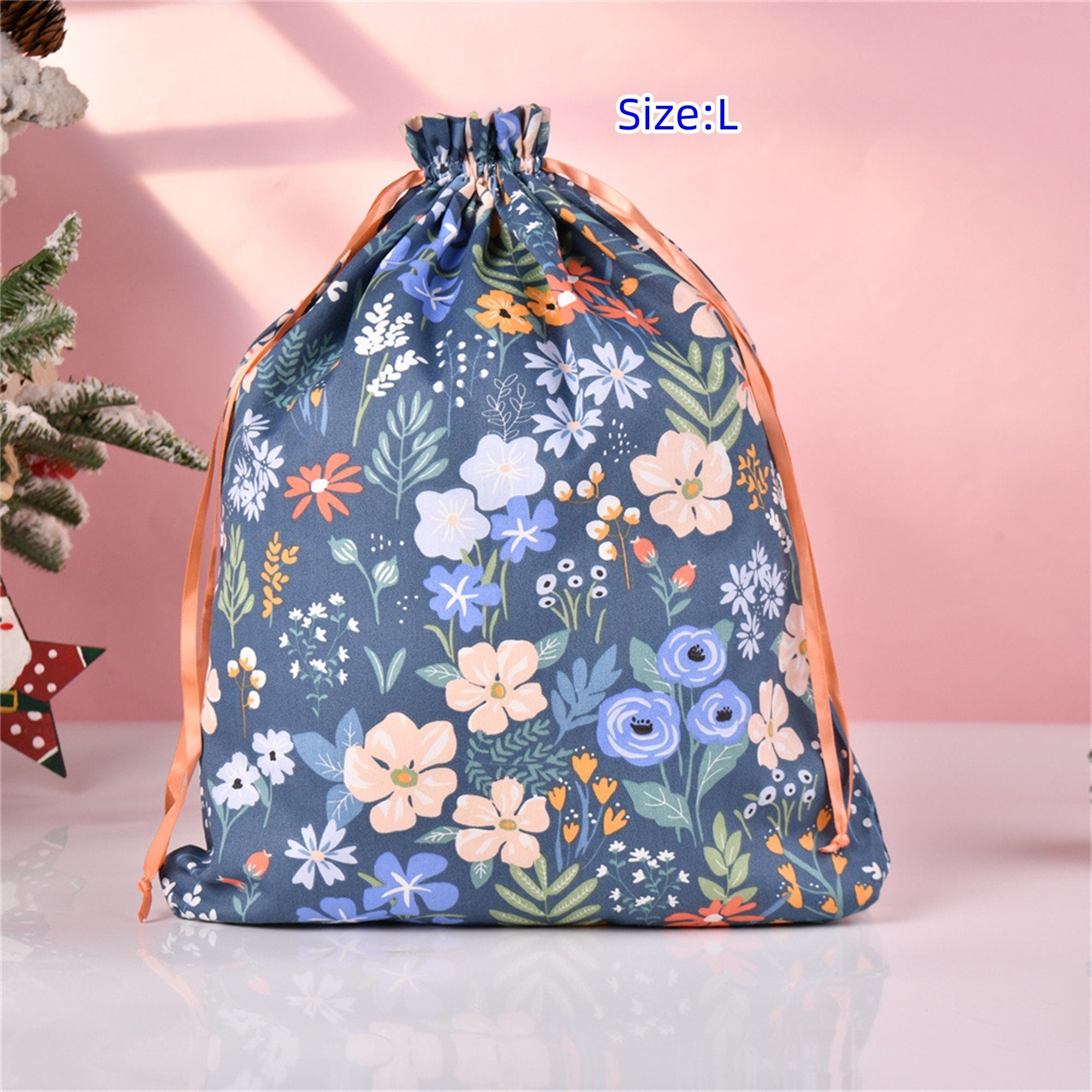 S/M/L Floral Durable Layers Drawstring Gift Bag