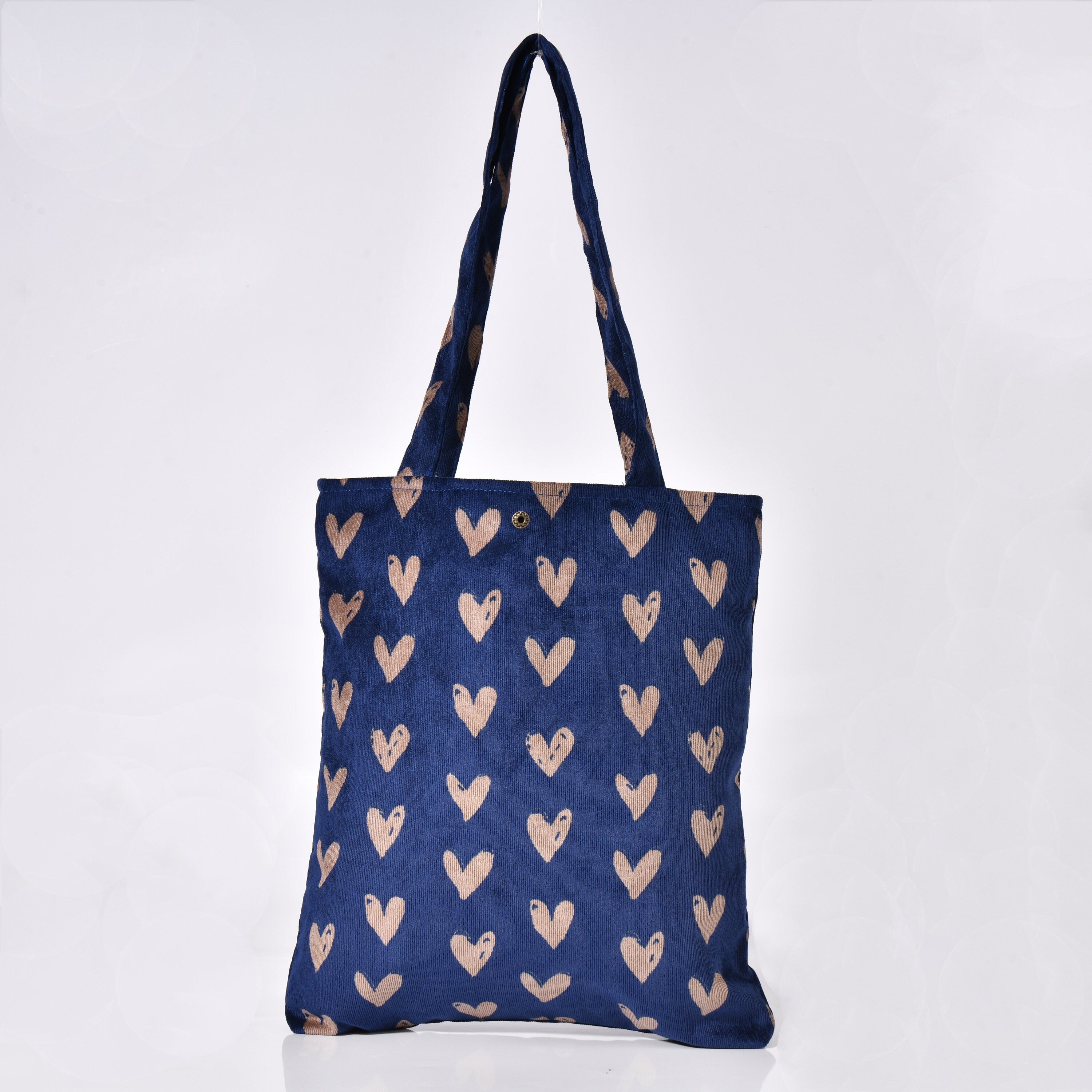 Handmade Heart Corduroy Tote Bag with Button