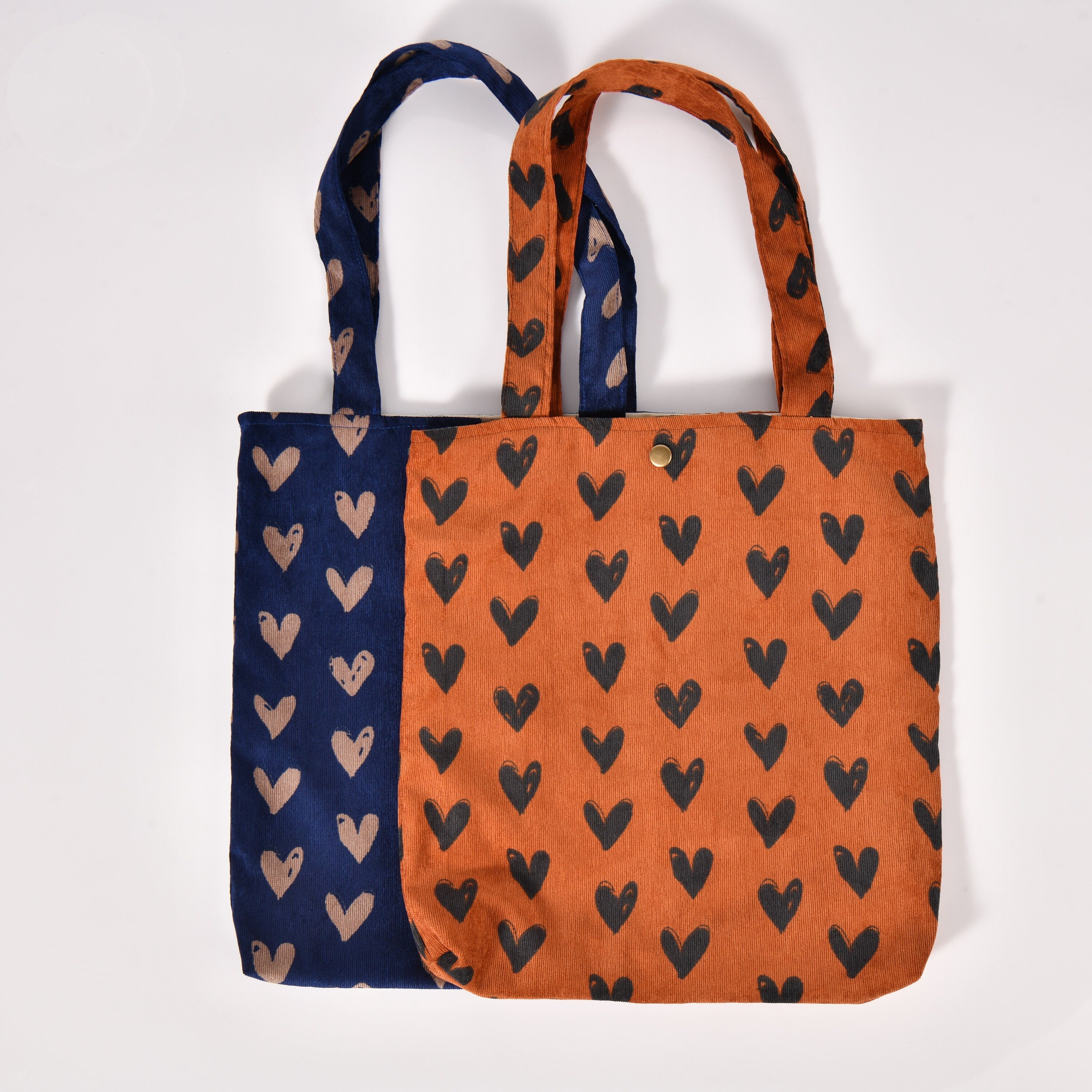 Handmade Heart Corduroy Tote Bag with Button